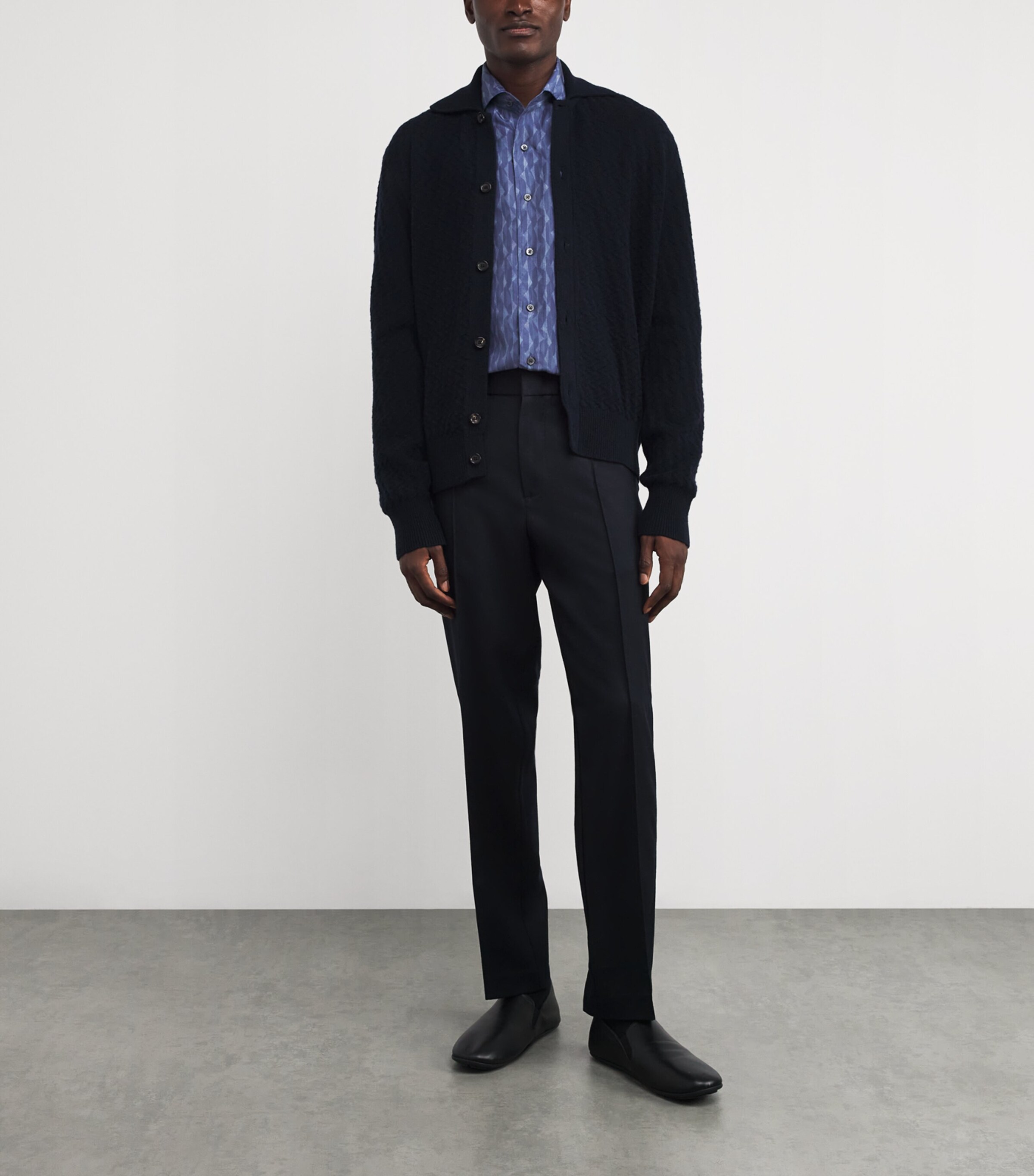 Corneliani Mens Silk Printed Shirt Navy Blue Image 2