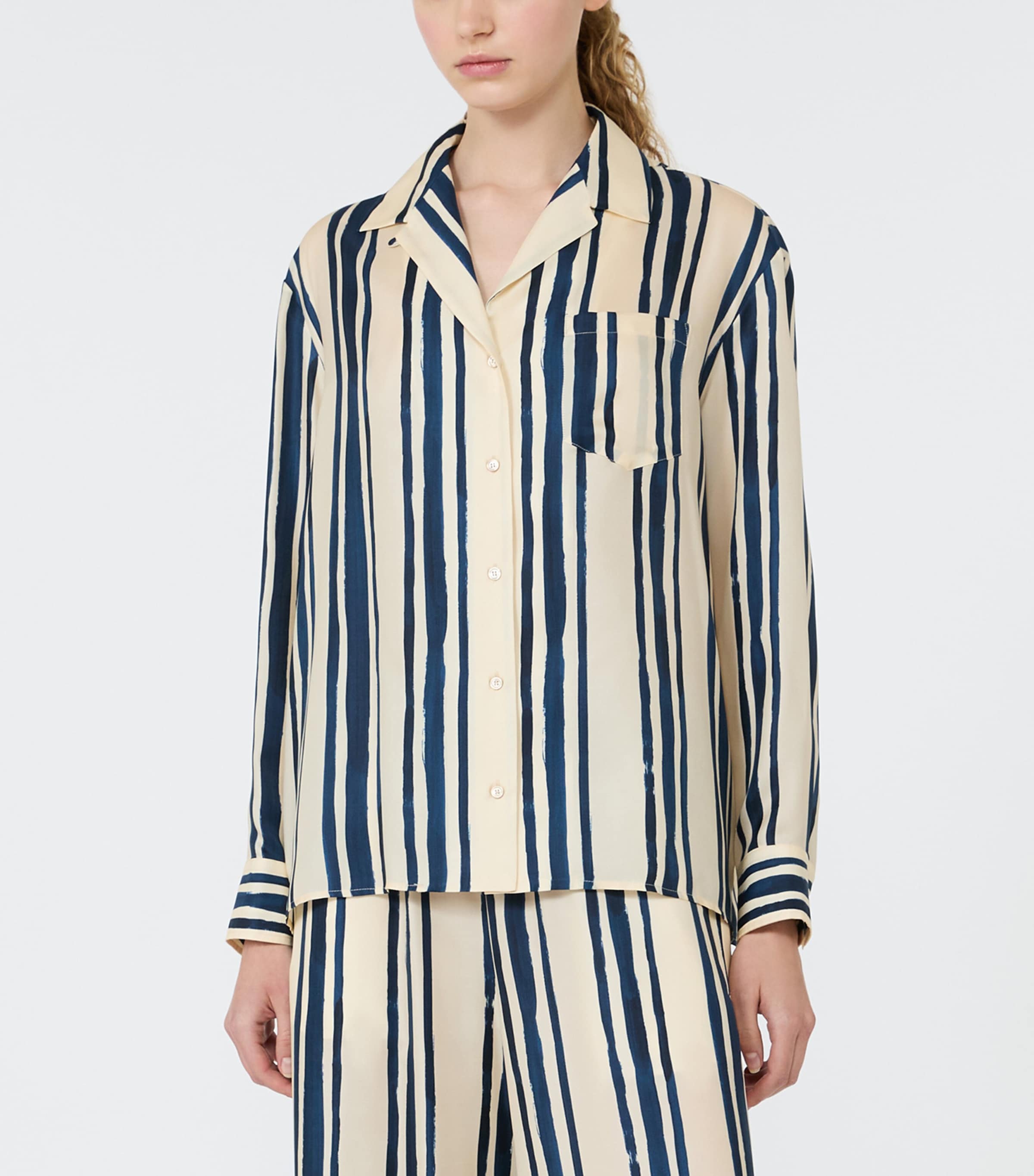 Weekend Max Mara Womens Silk Stripe Shirt Navy Image 3