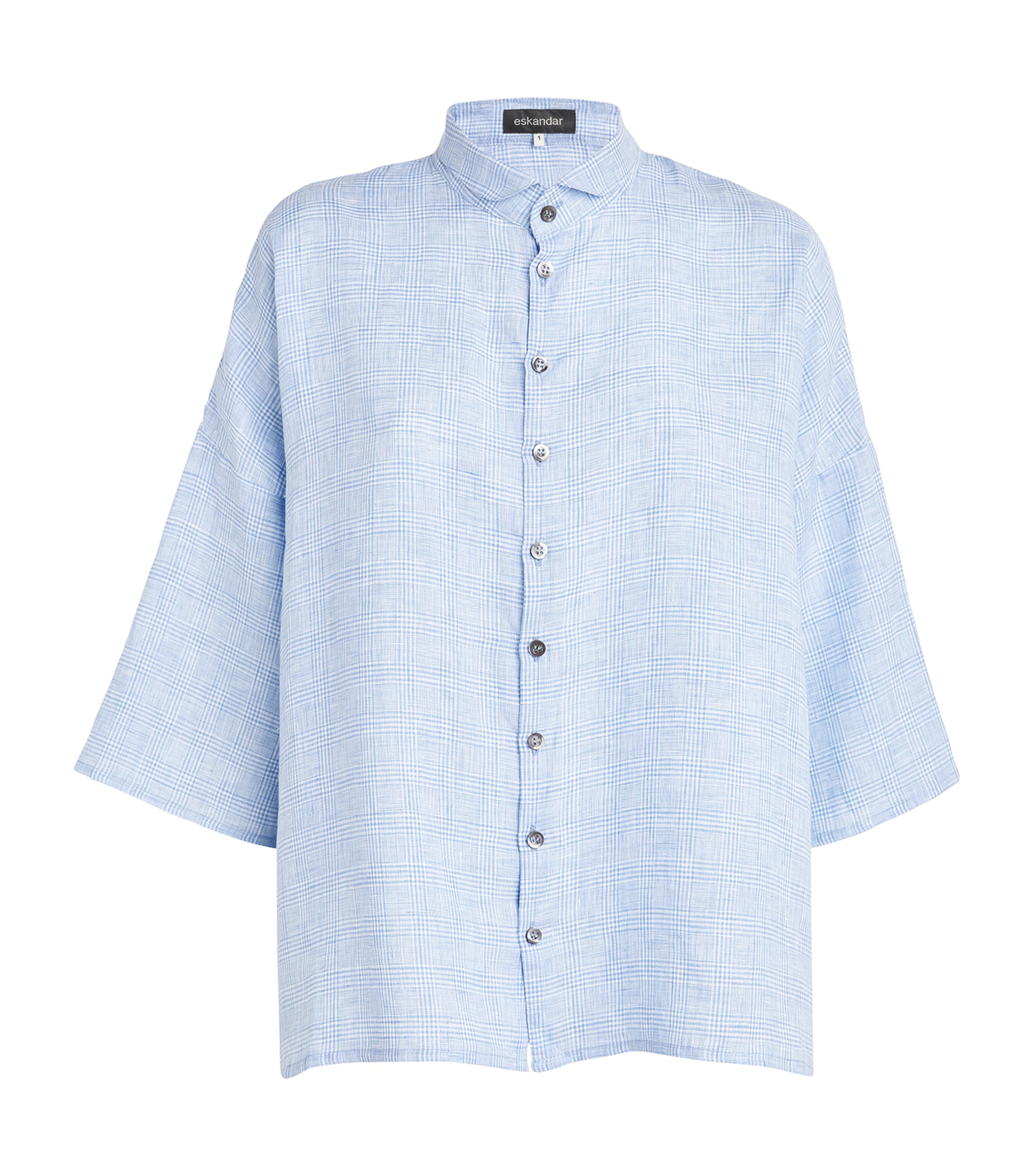 ESKANDAR CHECK PETER-PAN-COLLAR SHIRT 