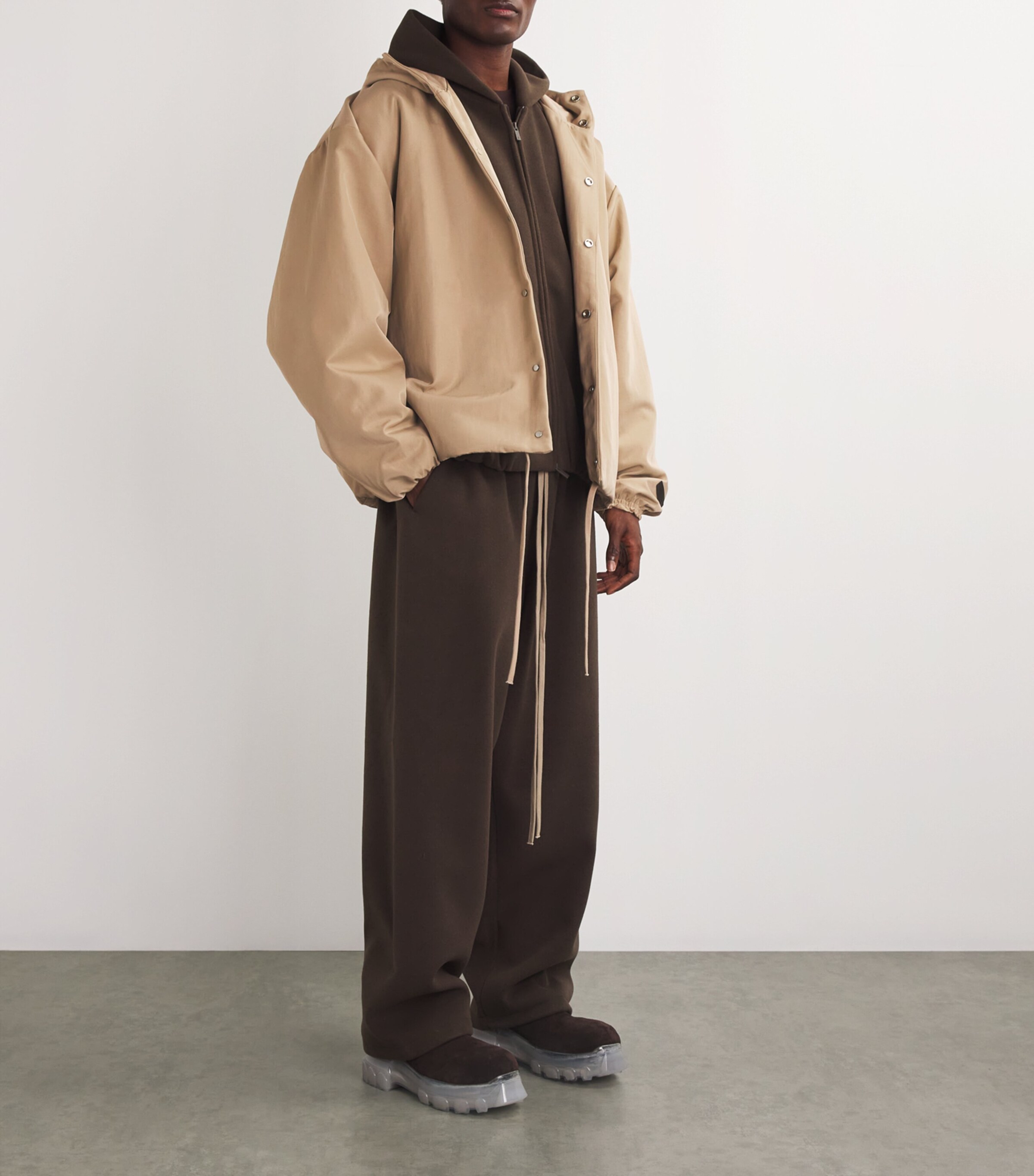 FEAR OF GOD ESSENTIALS Mens Recycled Nylon Bomber Jacket Desert Sand Image 2