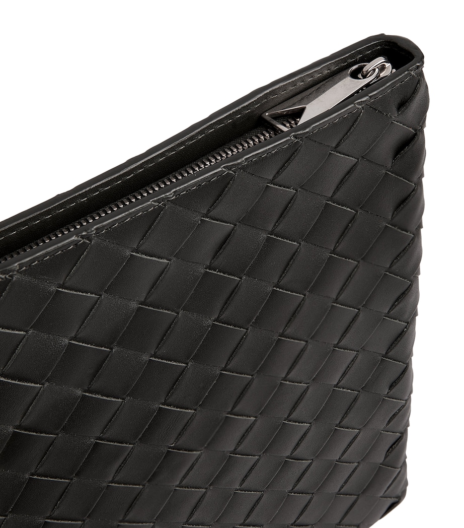 Bottega Veneta Leather Intrecciato Half-Zip Pouch Dark Green Silver Image 5