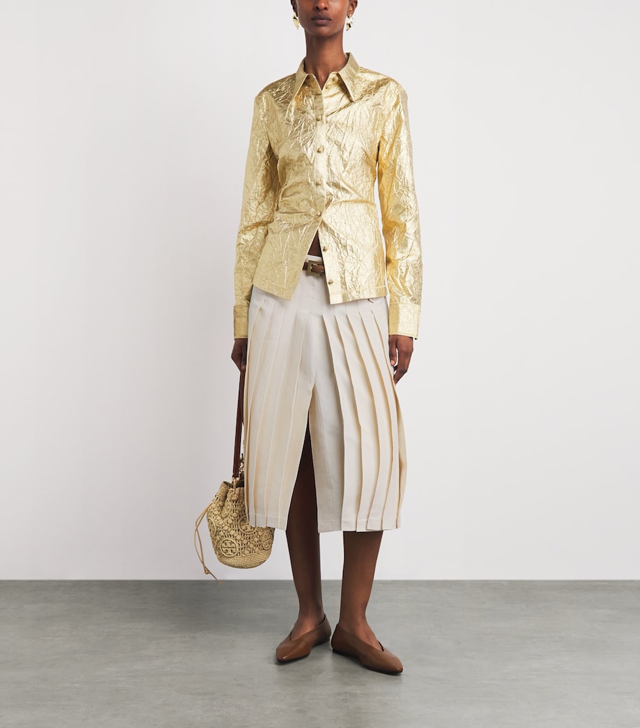 Tory Burch Womens Pleated Midi Skirt Cream Image 2