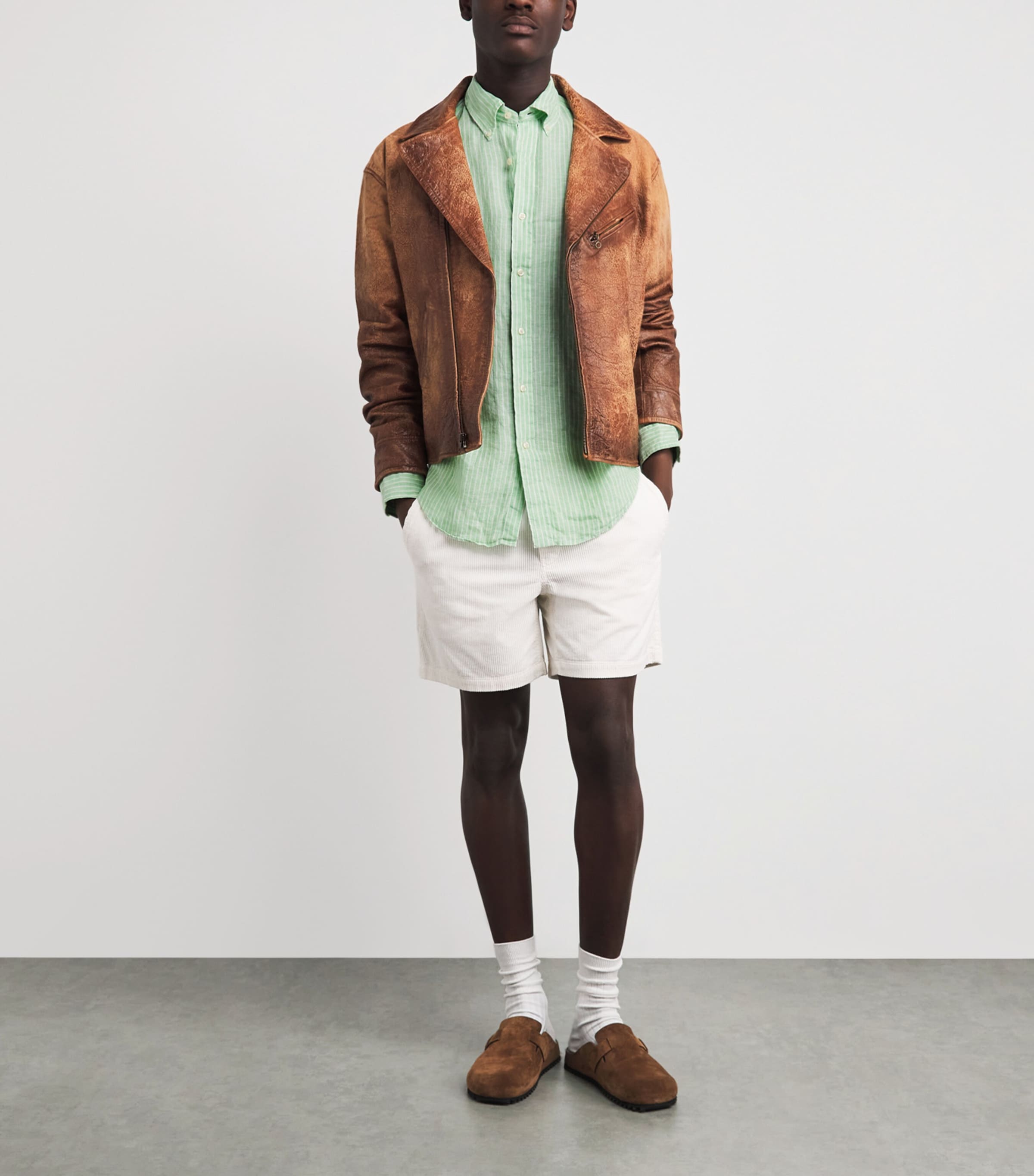 Polo Ralph Lauren Mens Linen Custom-Fit Stripe Shirt Essex Grn Whte Image 2