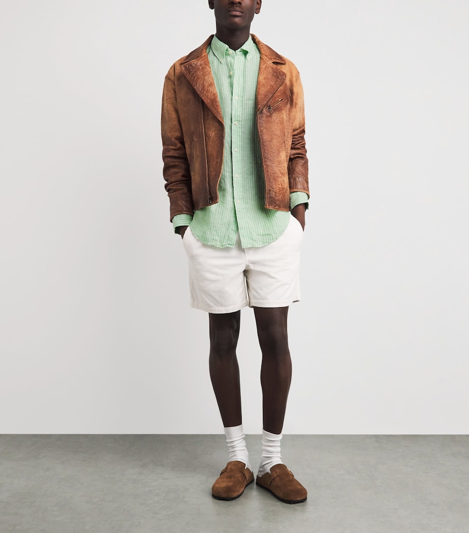 Polo Ralph Lauren Mens Linen Custom-Fit Stripe Shirt Essex Grn Whte Image 2