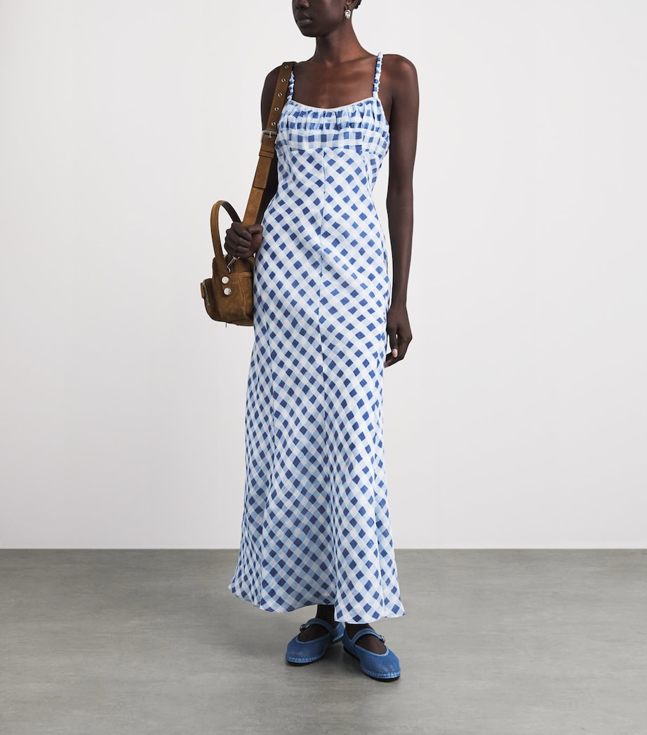 Sandro Paris Womens Linen-Blend Gingham Maxi Dress Blu / White Image 2