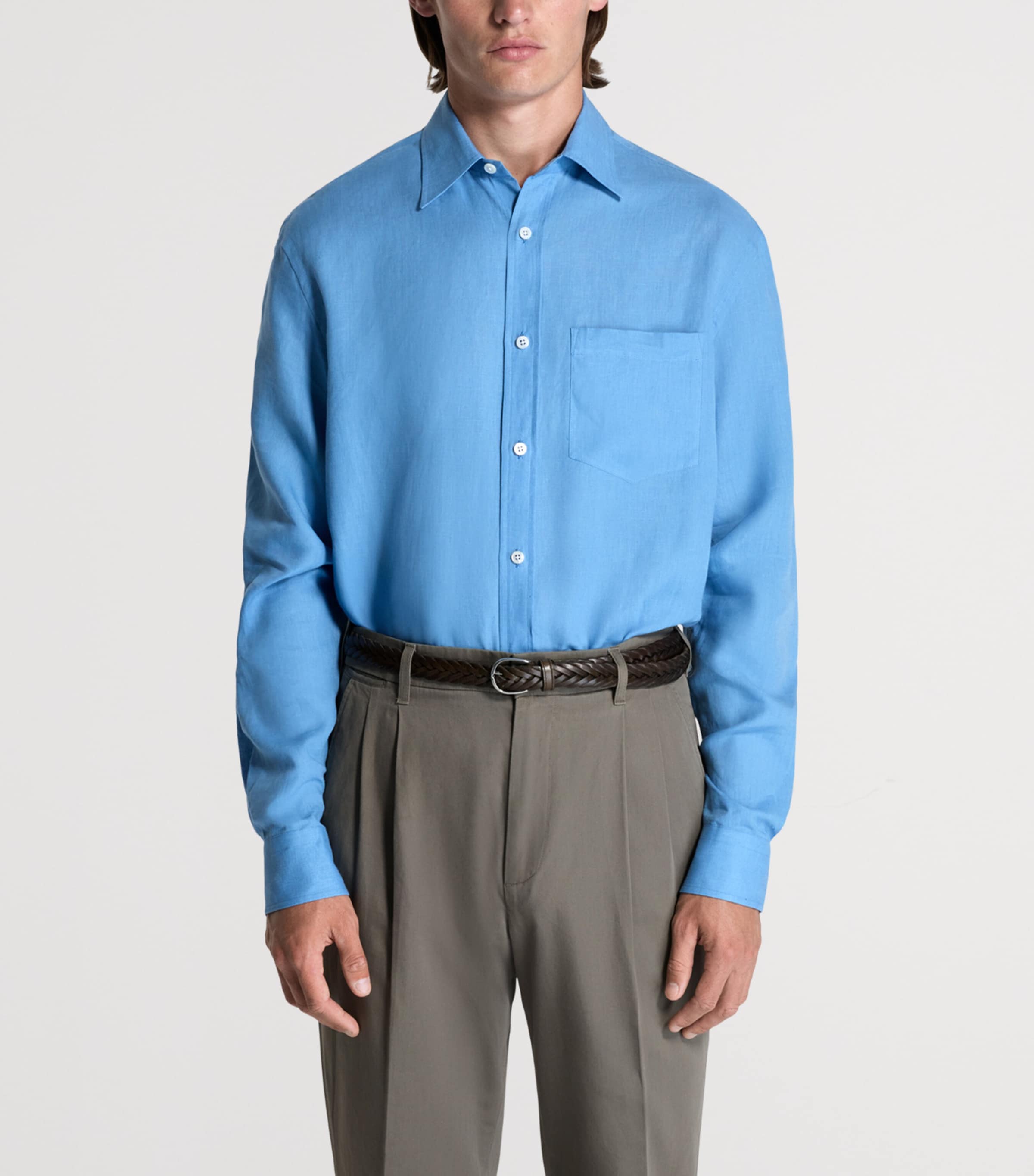Dunhill Mens Linen Shirt Blue Image 4