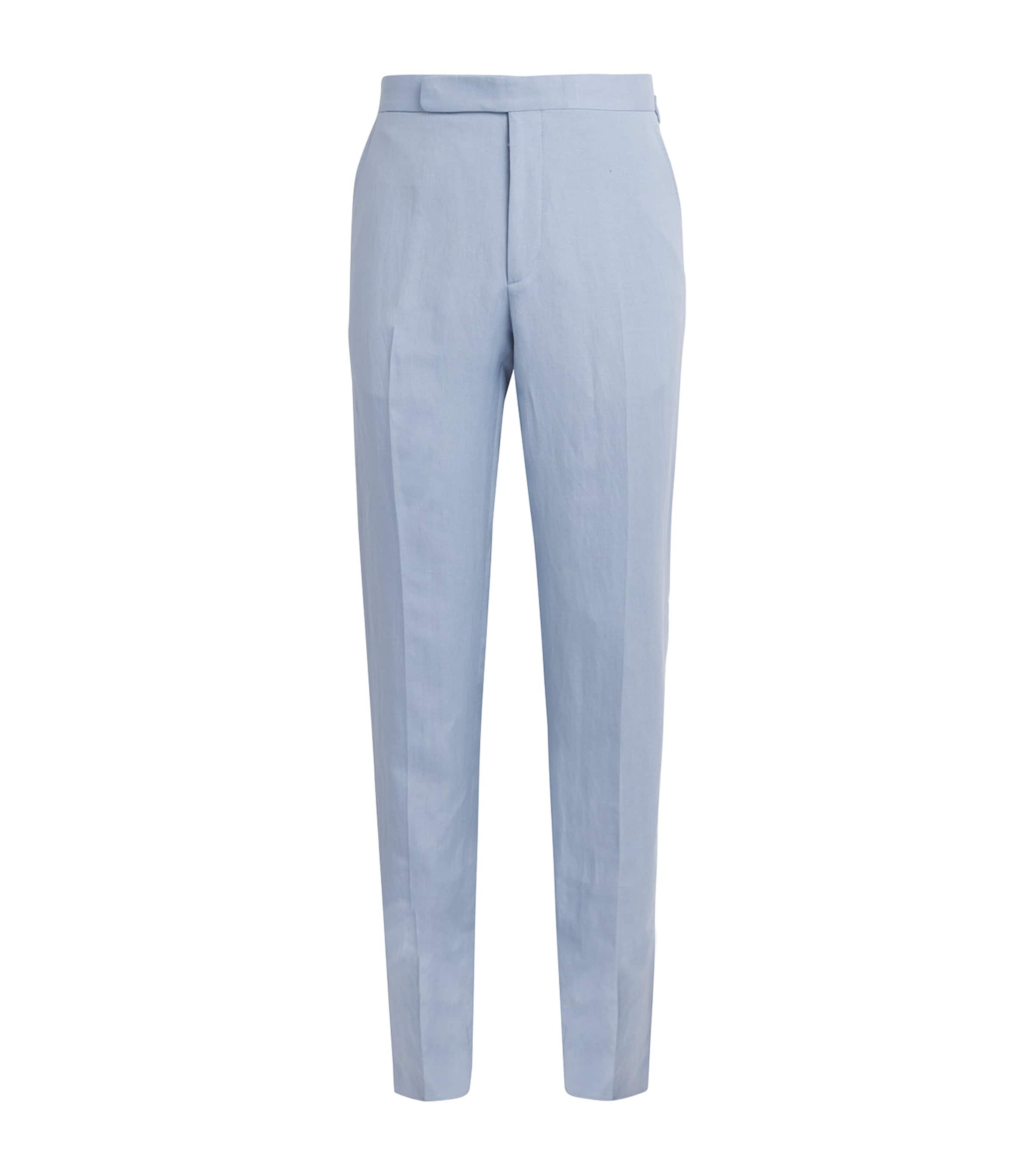 Shop Ralph Lauren Silk-linen Gregory Tailored Trousers In Blue