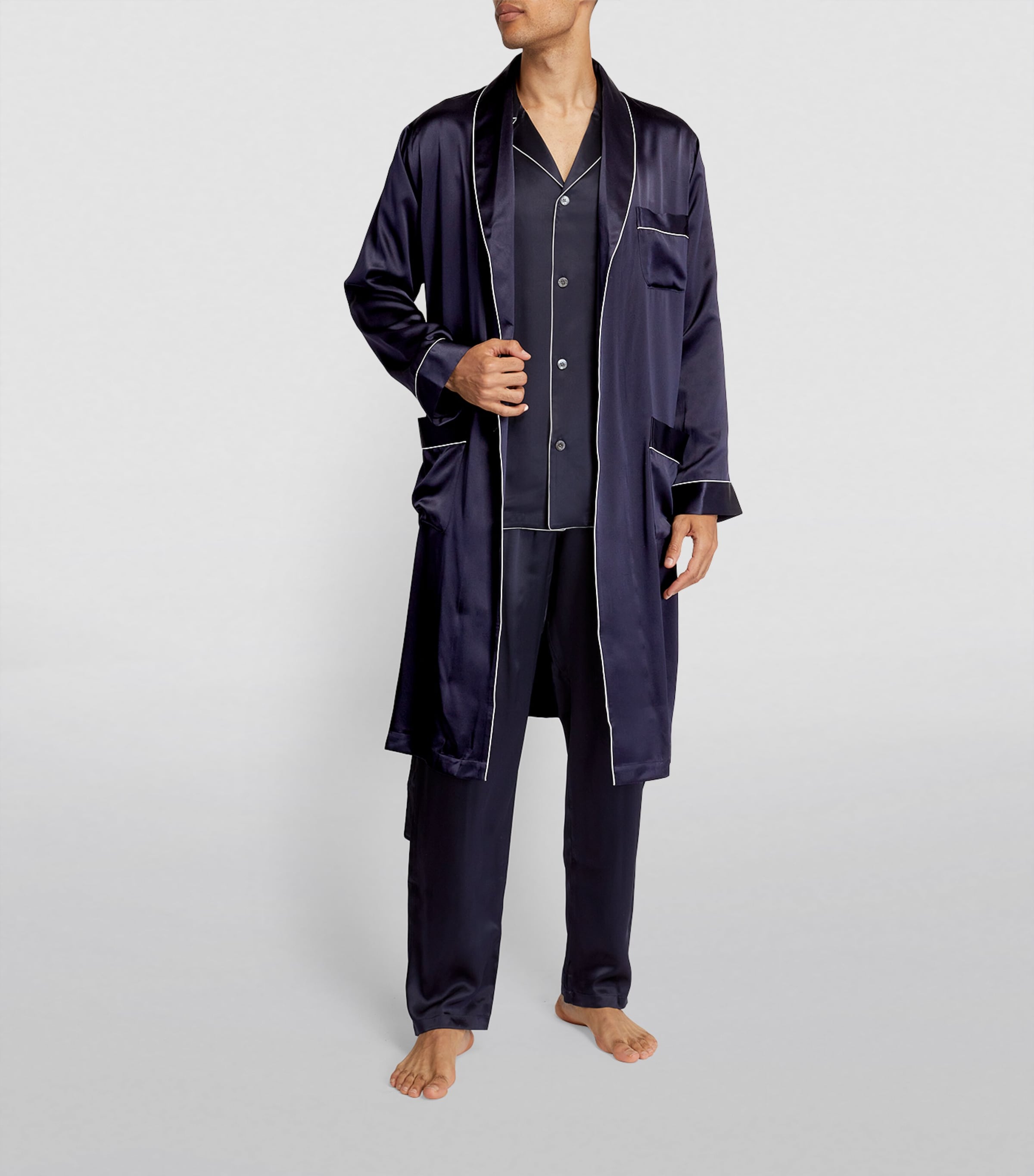 Silk Dressing Gown 447 NAVY Image 2