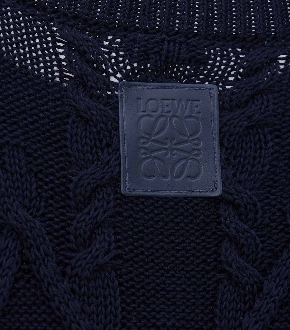 Cotton-Blend Cable-Knit Sweater NAVY BLUE Image 5