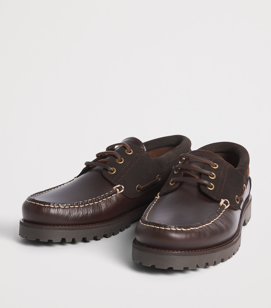 Barbour Leather Darras Boat Shoes Dk Brown/cord Image 1