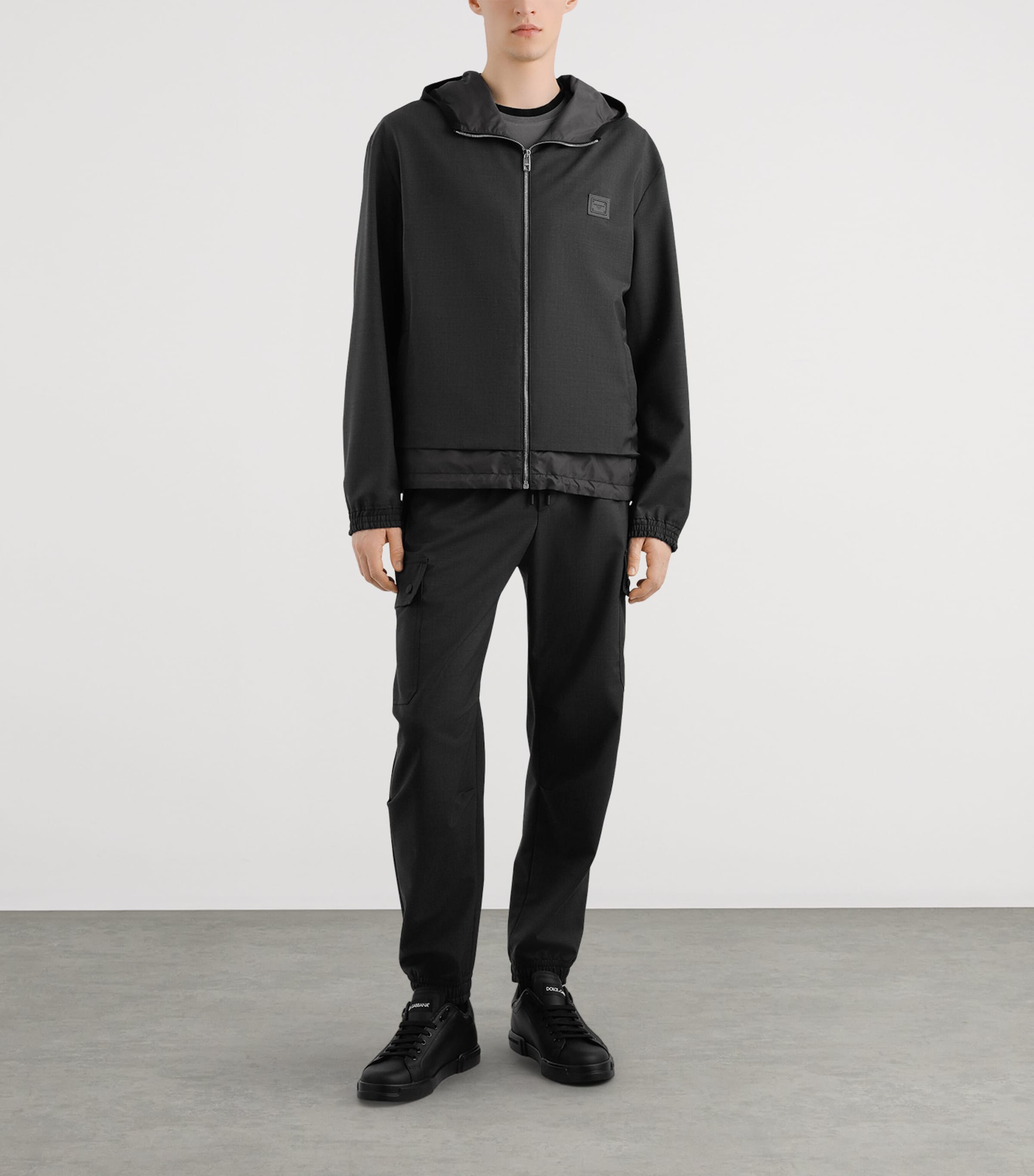 Dolce&Gabbana Mens Wool-Blend Canvas Hooded Jacket Iron Grey Image 2