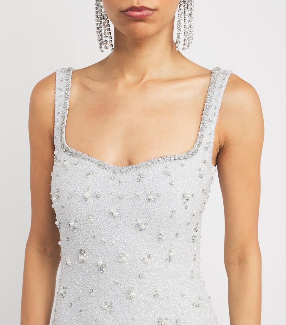 Feather-Trim Mini Dress AZURE Image 6