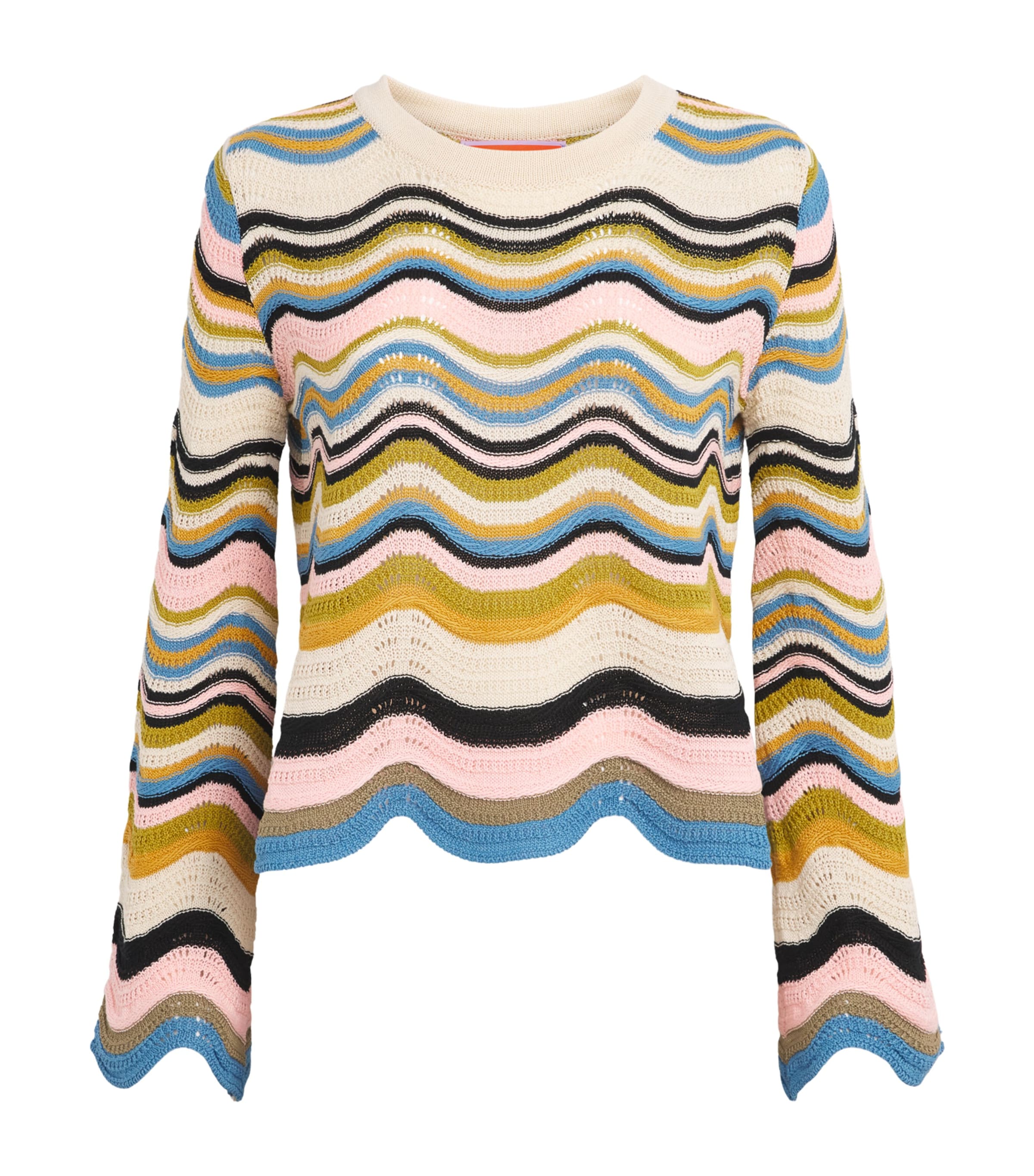 La Doublej Womens Cotton Chevron Sweater Wht/gr/pk Image 1