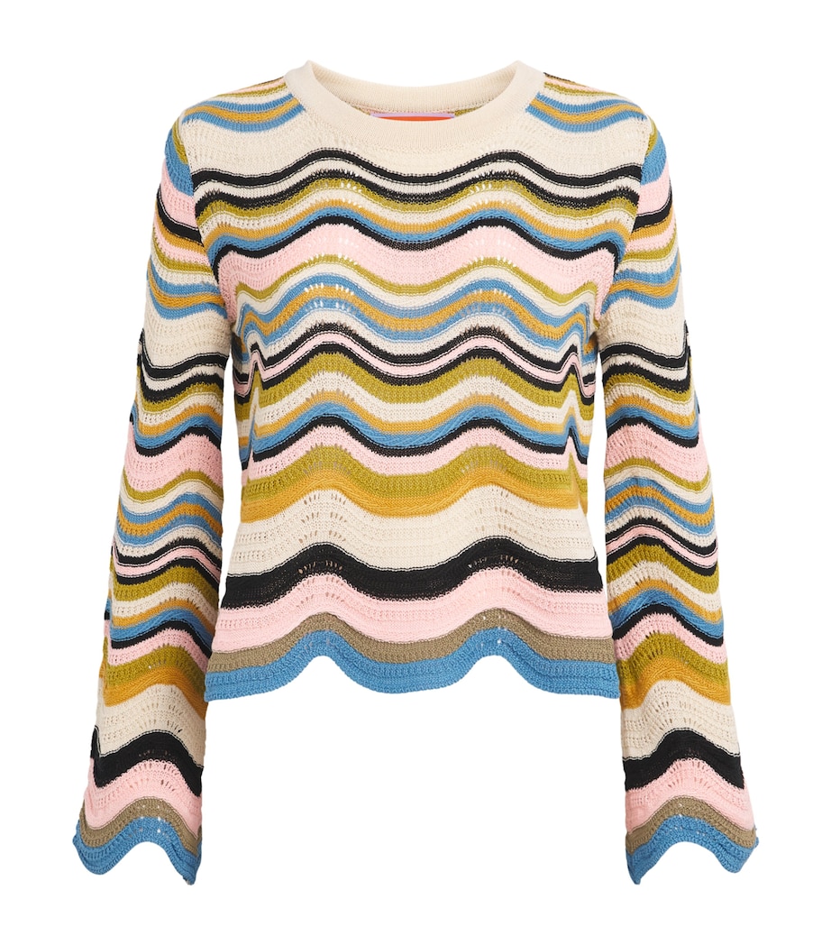 La Doublej Womens Cotton Chevron Sweater Wht/gr/pk Image 1