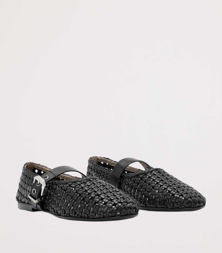 AllSaints Woven Leather Sabine Ballet Flats Black Image 2