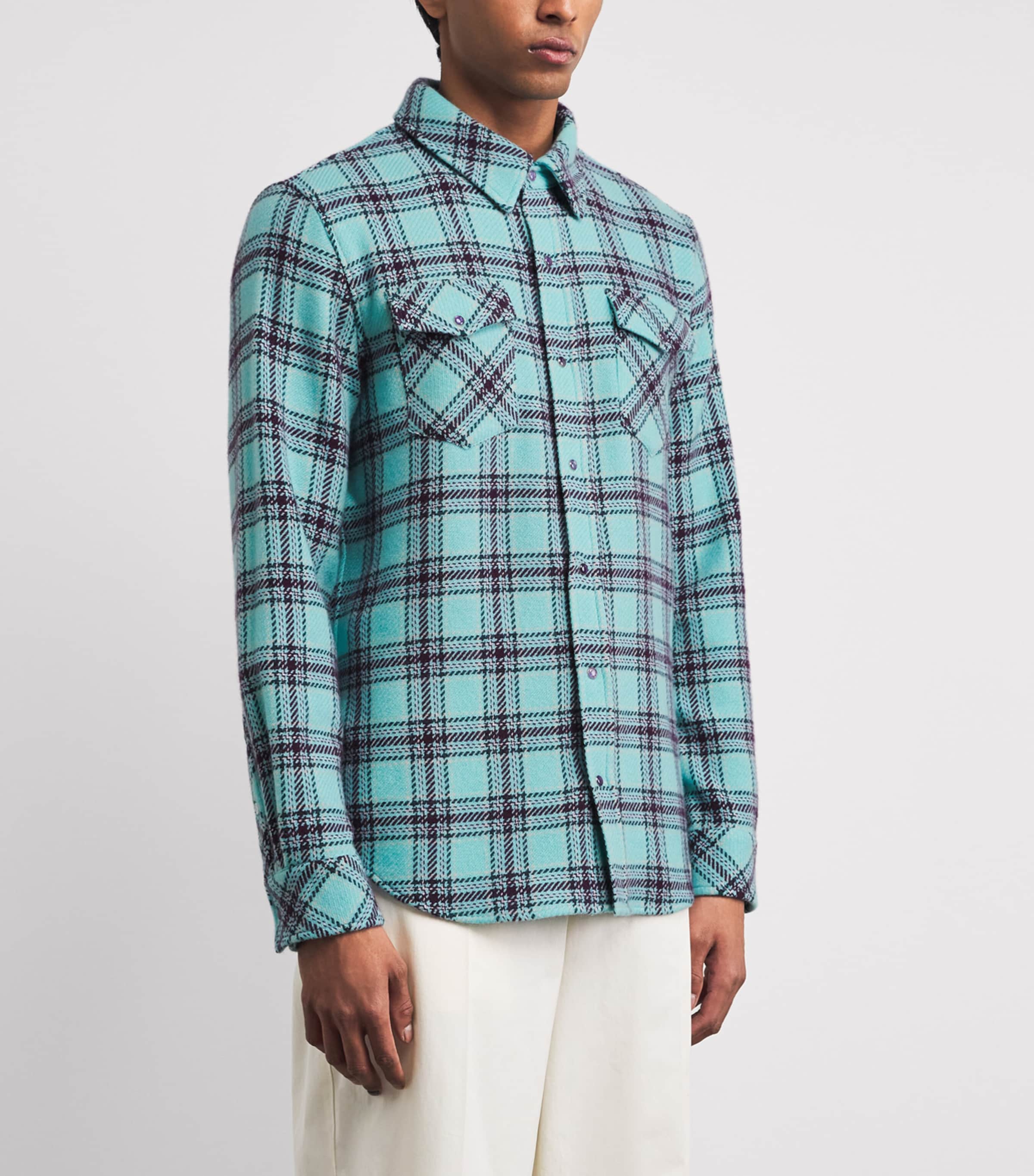 GOD'S TRUE CASHMERE Mens Cashmere Tartan Lagoon Shirt Amethyst Image 4