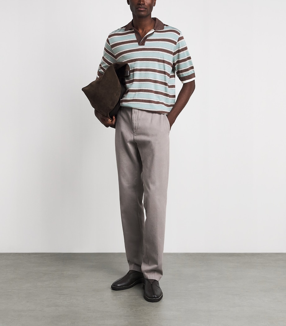 Paul & Shark Mens Virgin Wool-Silk Stripe Polo Shirt Slvia Marn Bianc Image 2