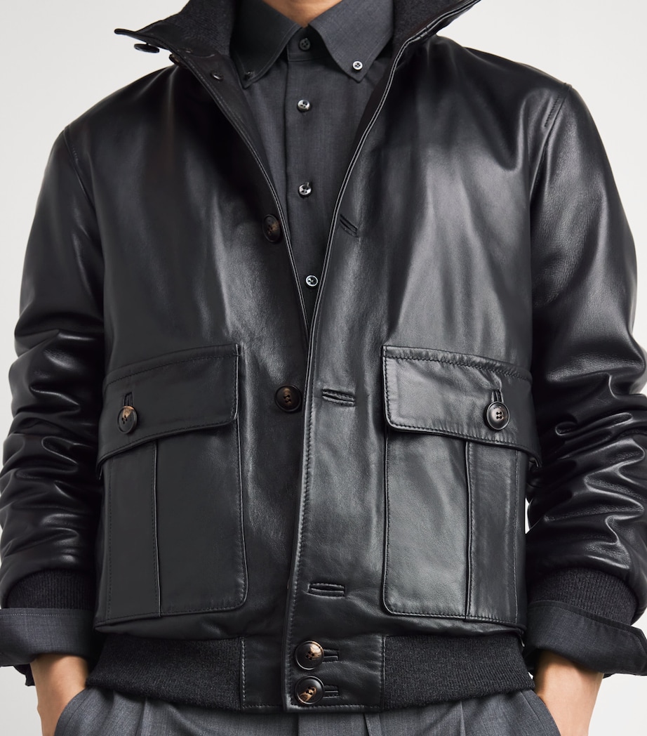 Pal Zileri Mens Lambskin Button-Up Bomber Jacket Black Image 3
