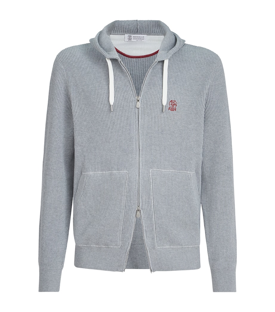 Brunello Cucinelli Mens Cotton Ribbed Zip-Up Hoodie Image 1