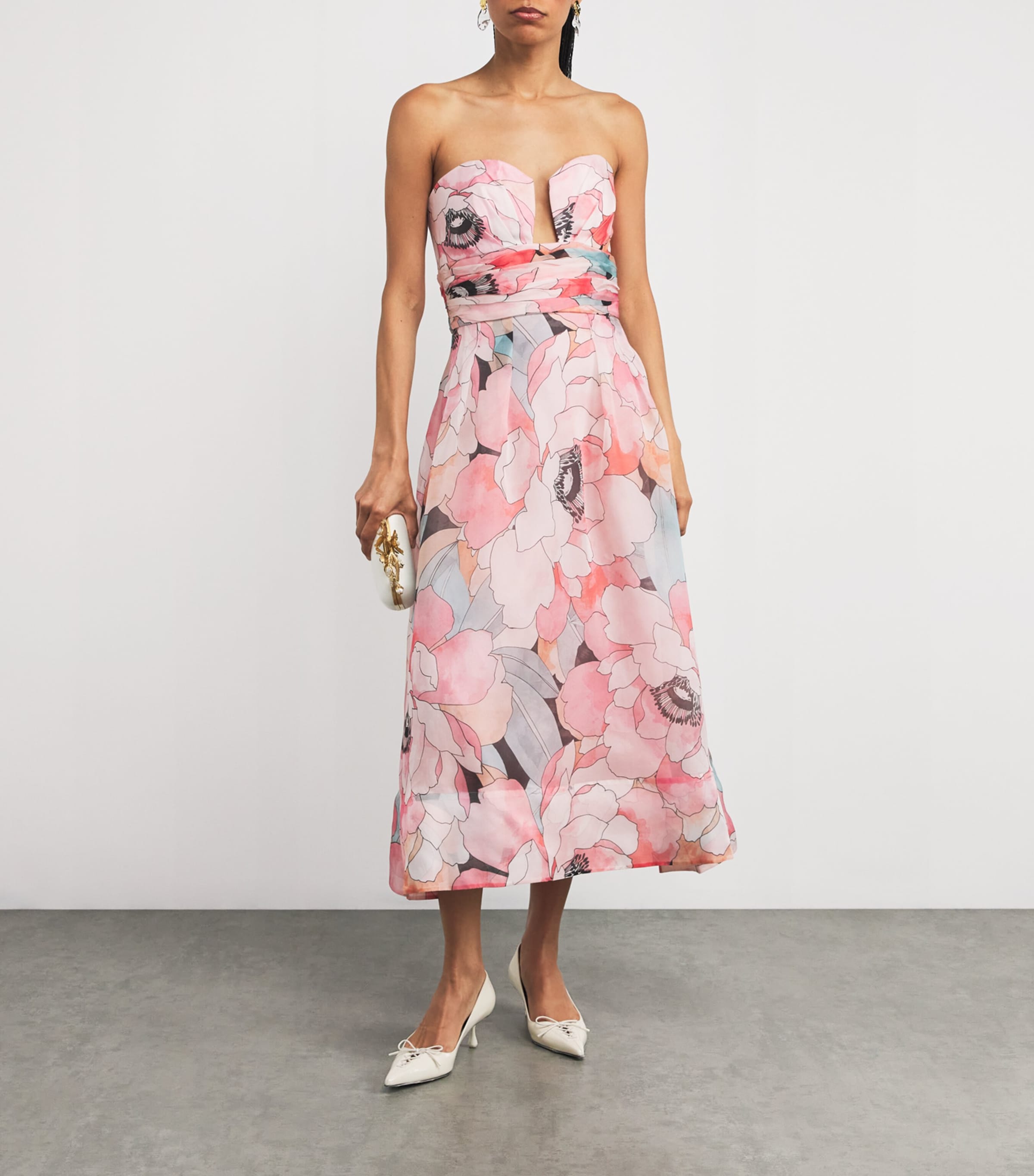 【REBECCA VALLANCE】Bridal Bouquet floral silk midi dress Rebecca Vallance Bridal Bouquet Midi Dress | Harrods UK