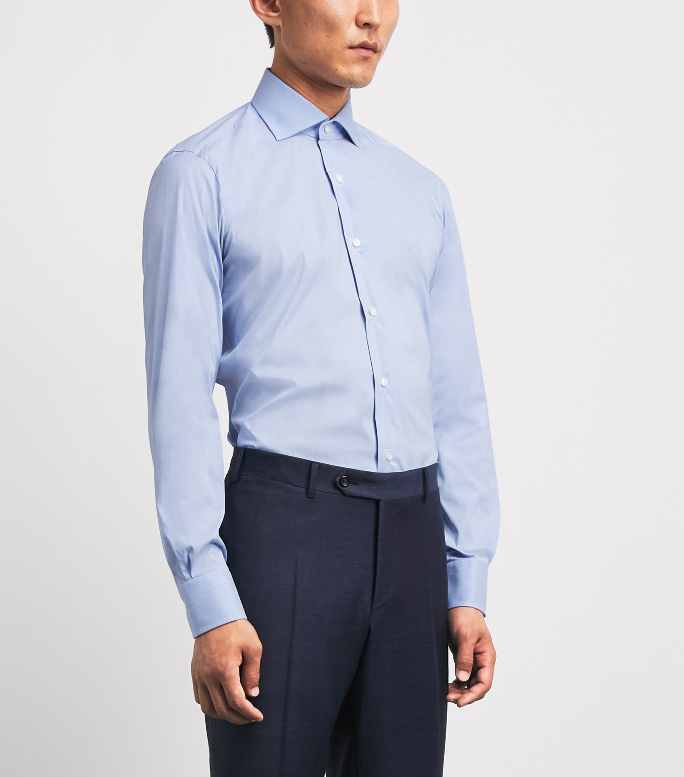 Barba Napoli Mens Stretch-Cotton Poplin Slim Shirt Blue Image 4