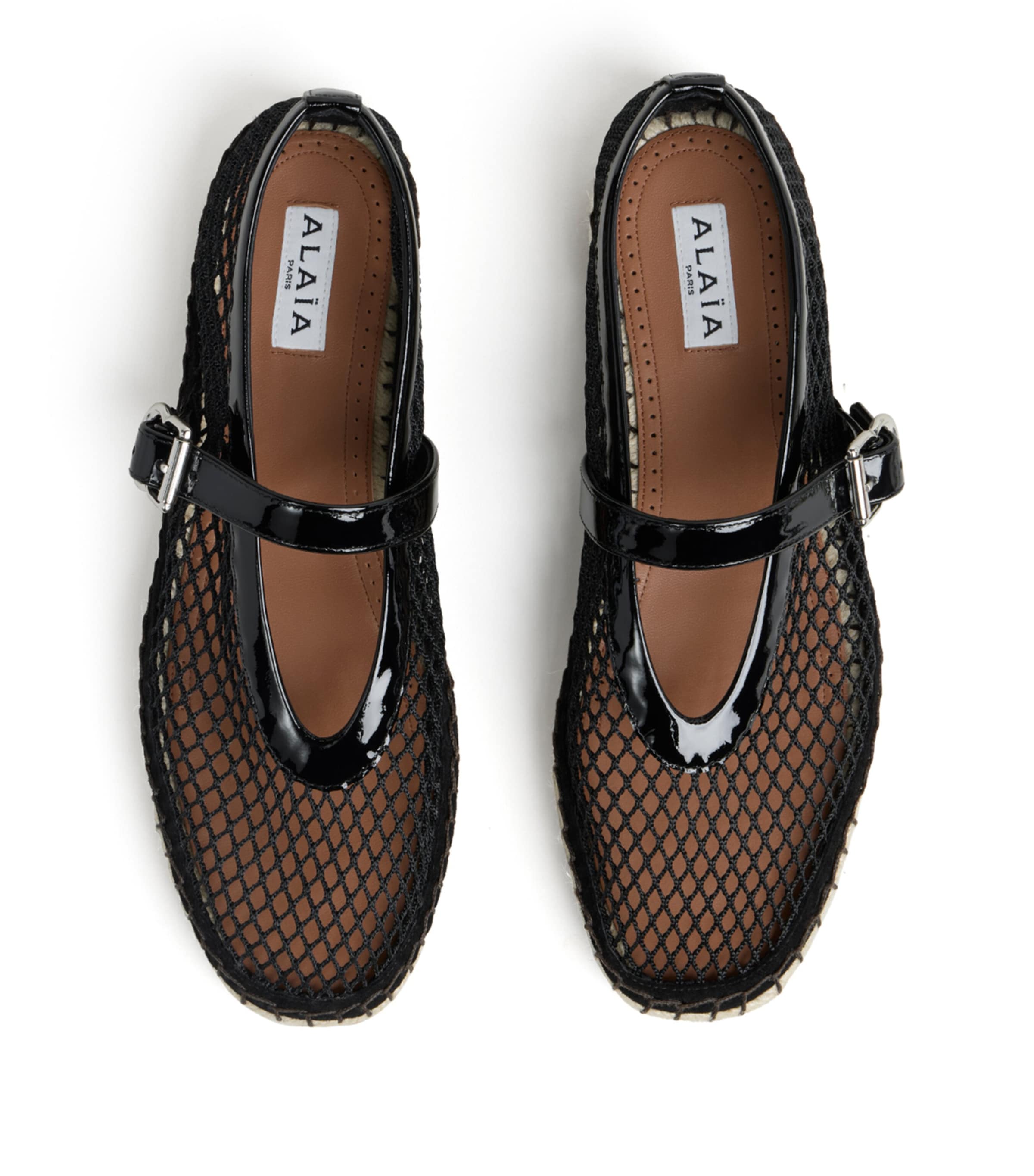 Alaïa Mesh-Leather Espadrille Ballet Flats Black Image 2