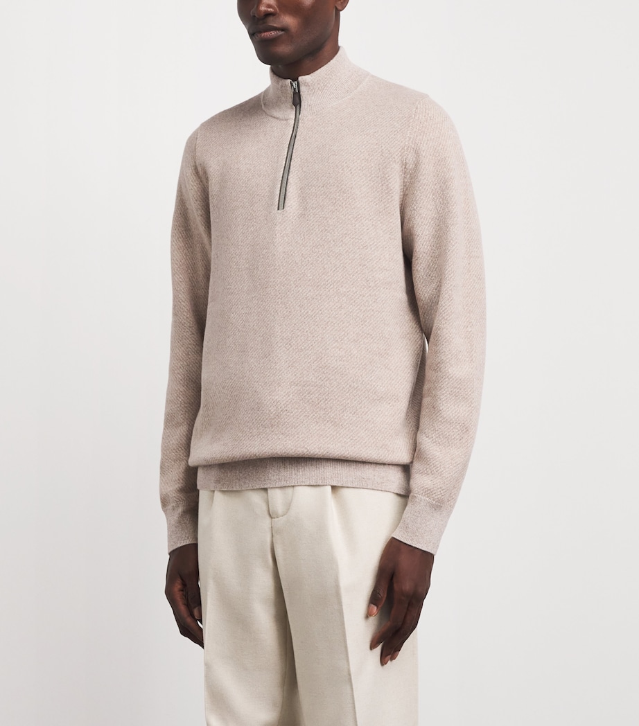 N.Peal Mens Cashmere Quarter-Zip Temple Sweater Toasted Sesameoatmeal Image 4