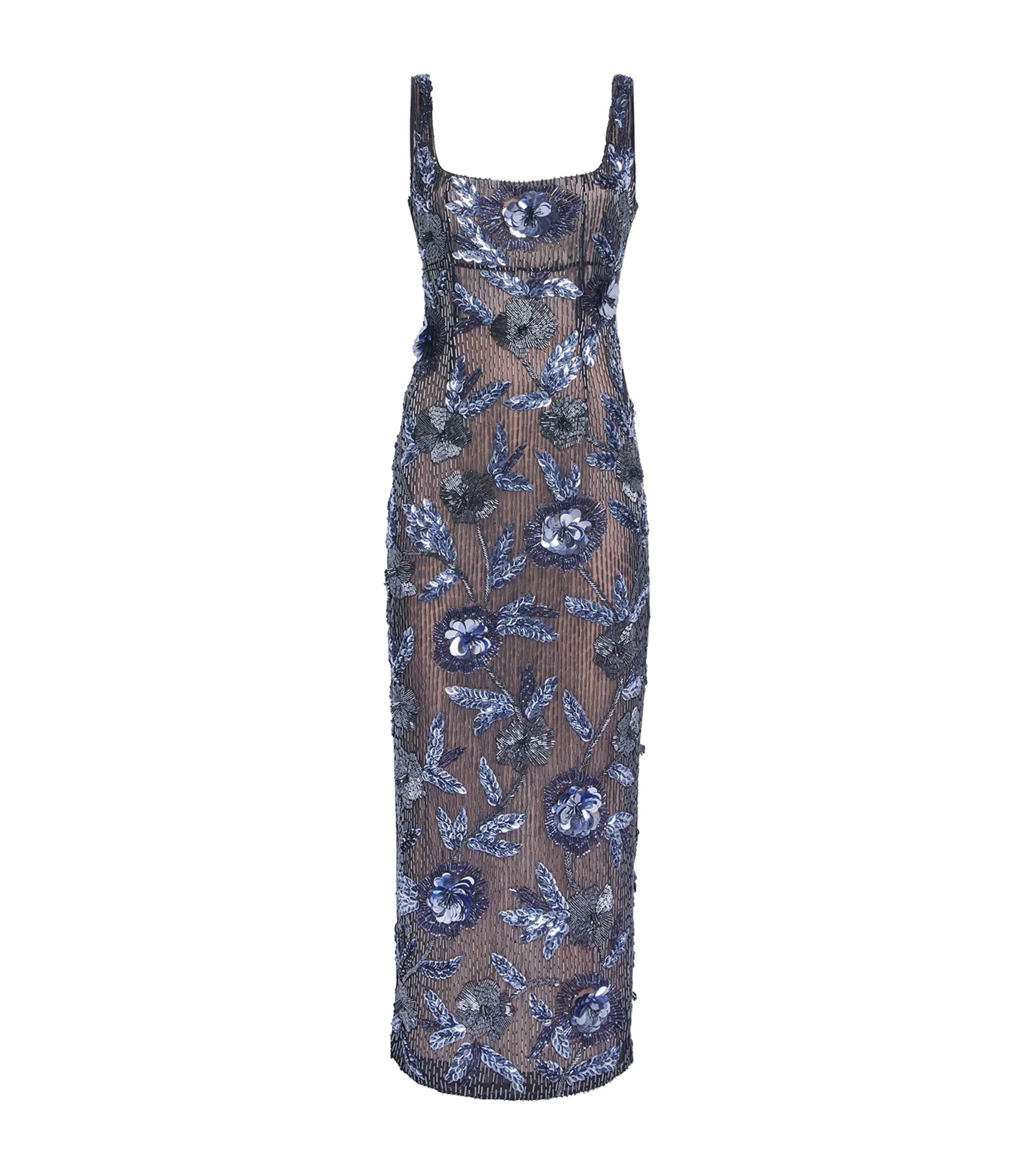 Rachel Gilbert Embellished Pierre Midi Dress In Blue