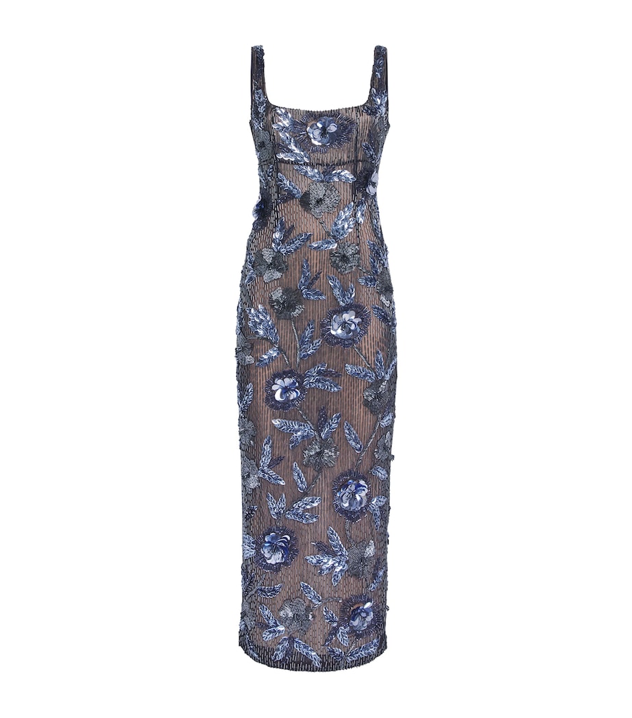 Rachel Gilbert Womens Embellished Pierre Midi Dress Navy Image 1