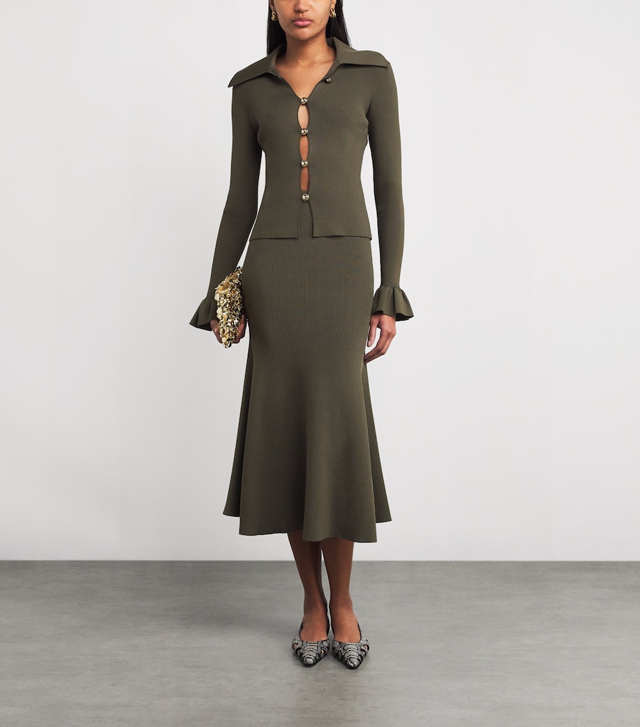 Rib-Knit Midi Skirt GREEN Image 2