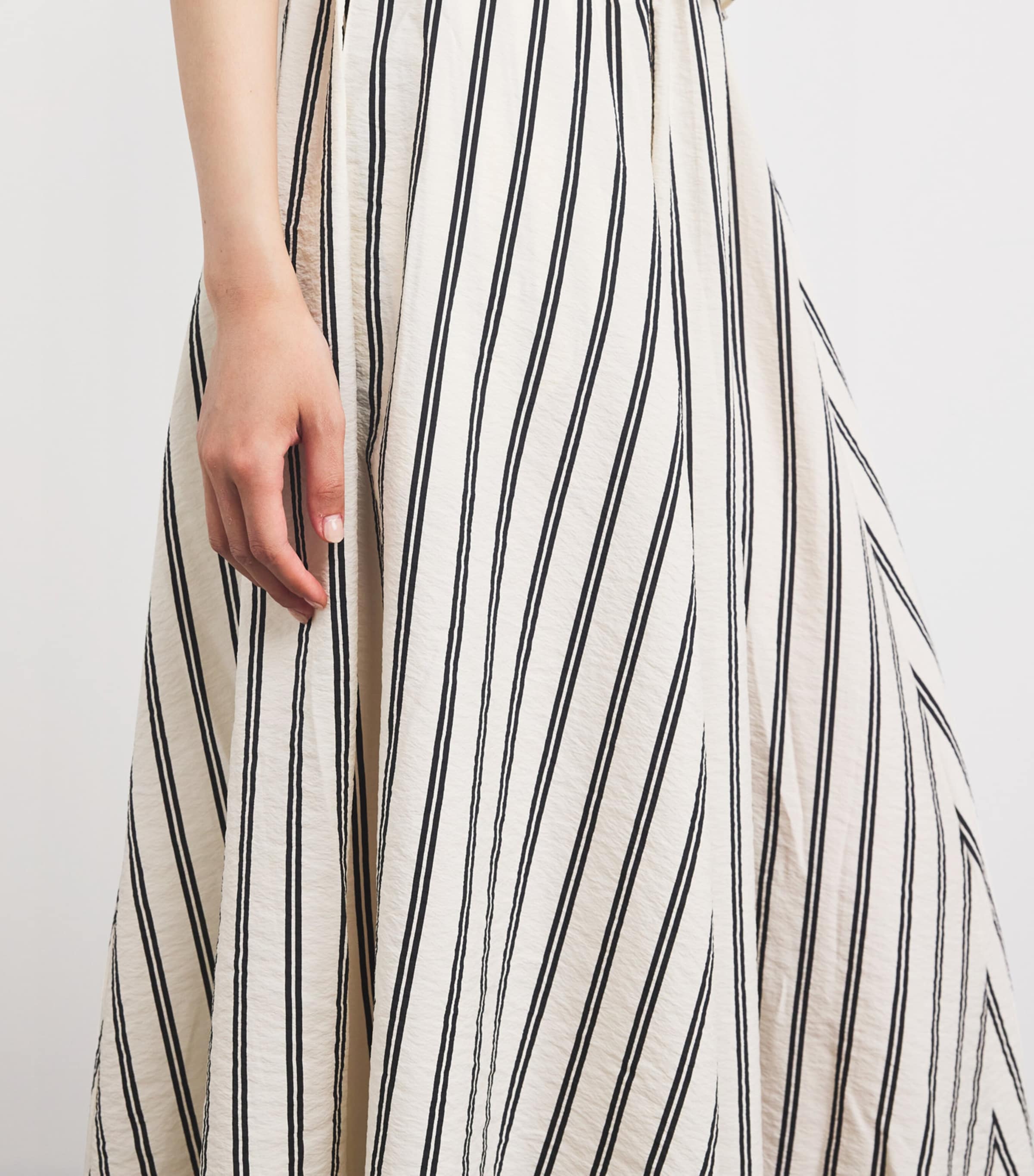 ラルフローレン★Striped Silk-Blend Dress Shirred striped silk-blend midi dress in beige - Polo Ralph