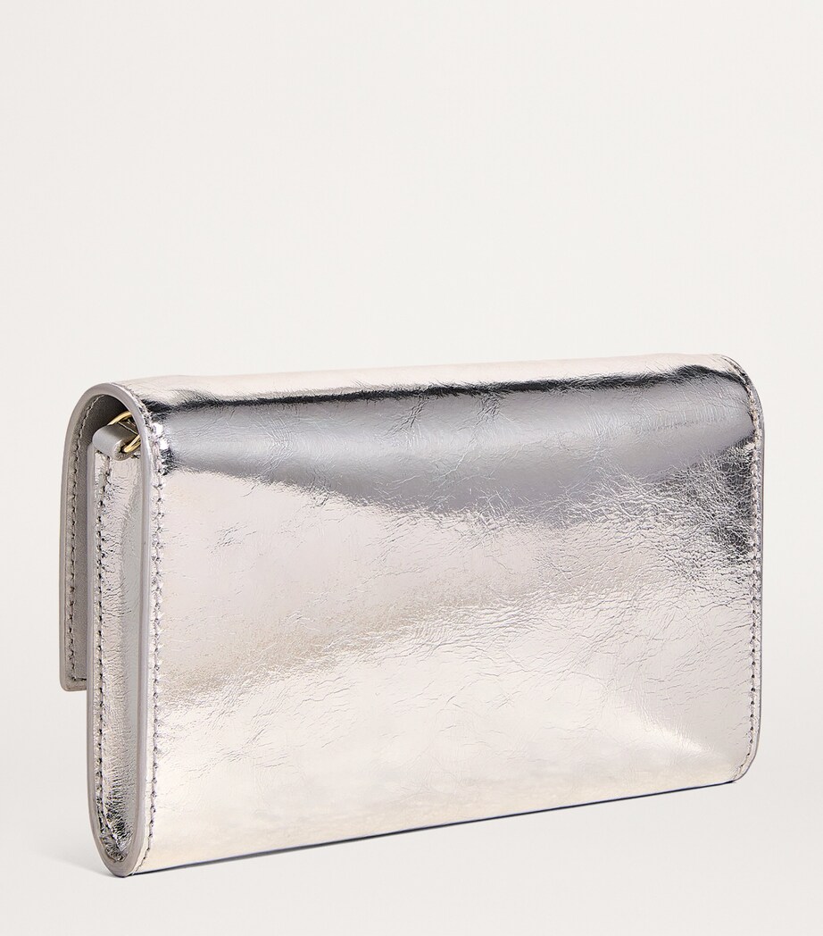 Metallic Leather Clover Clutch Bag SILVERY Image 3