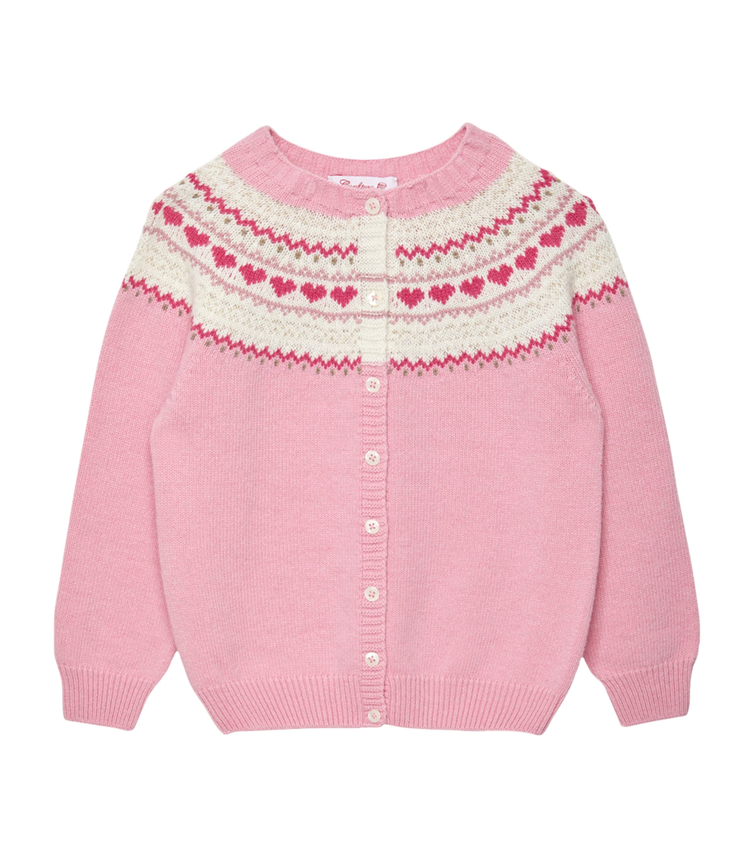 Trotters Kids' Merino-blend Fair Isle Natasha Cardigan In Pink