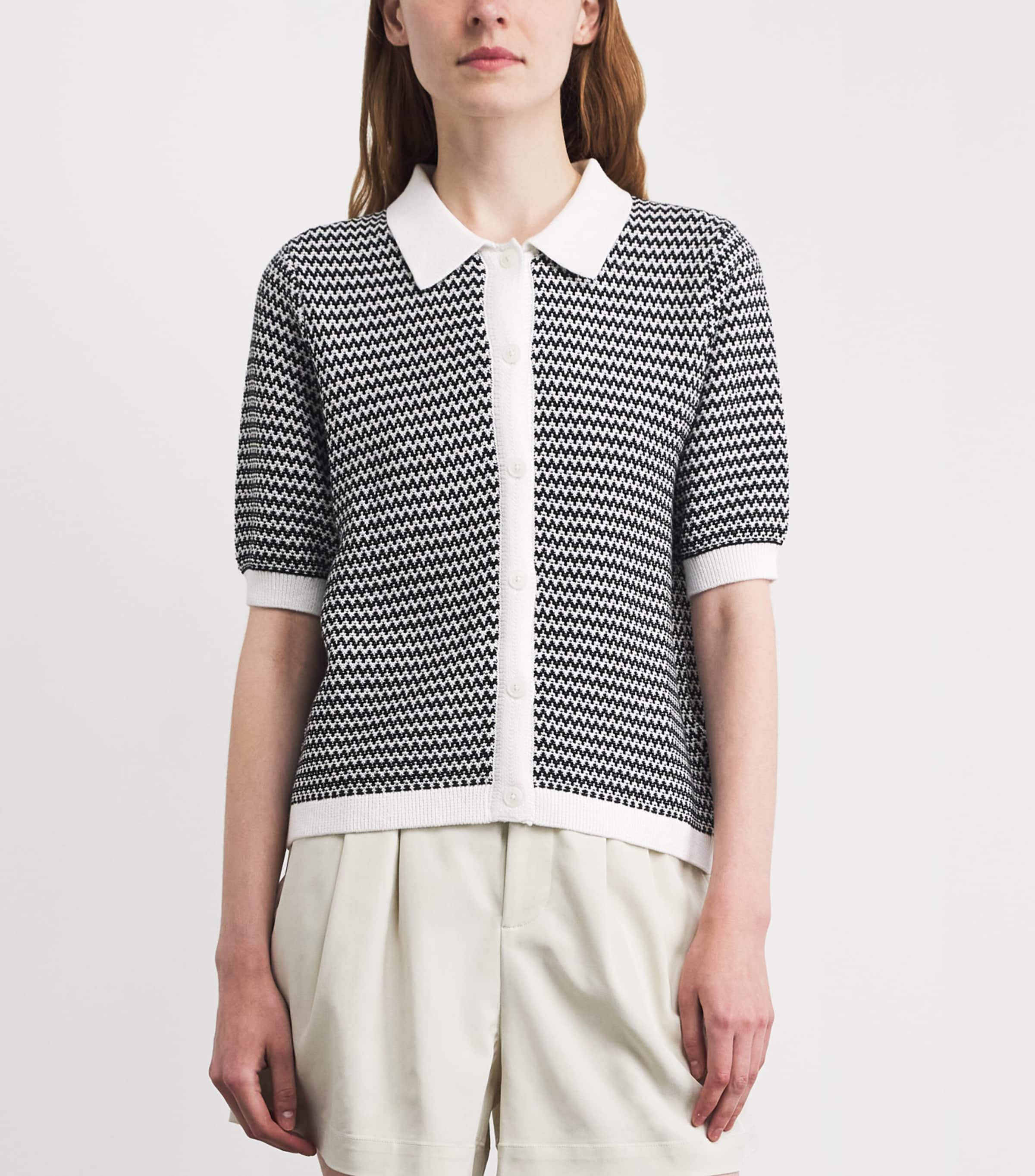 Varley Womens Knitted Gaelle Polo Shirt Snow White / Black Image 4