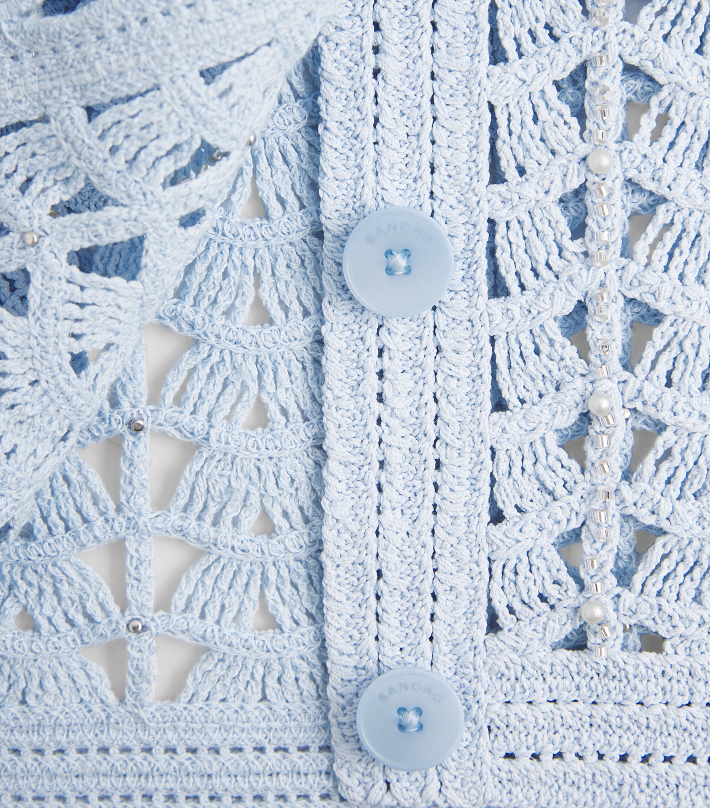 Sandro Paris Womens Openwork Crochet Sleeveless Cardigan Sky Blue Image 6