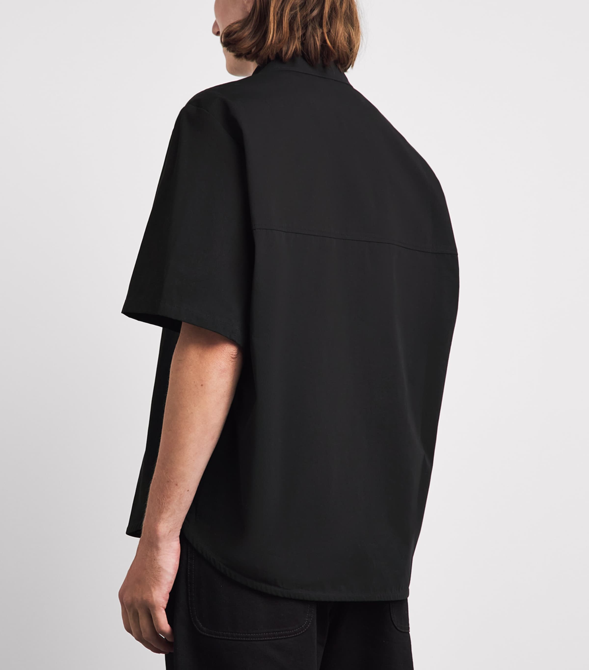 Séfr Mens Cotton Waylon Short-Sleeve Shirt Black Fine Poplin Image 5