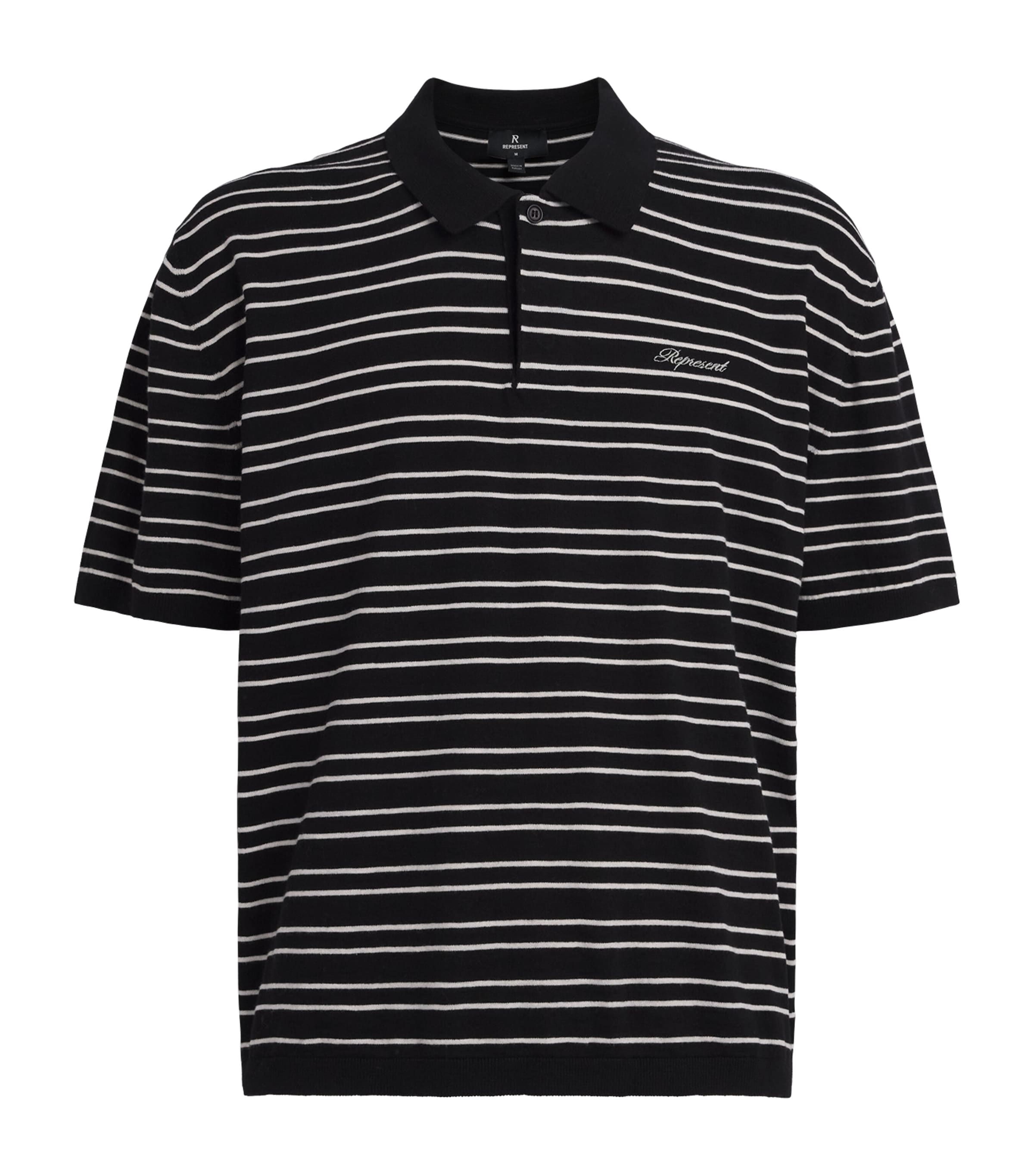 Represent Mens Cotton Stripe Polo Shirt Jet Black Image 1