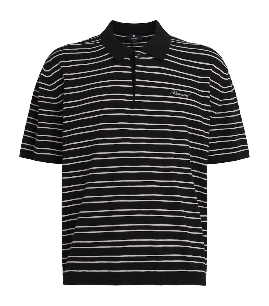 Represent Mens Cotton Stripe Polo Shirt Jet Black Image 1