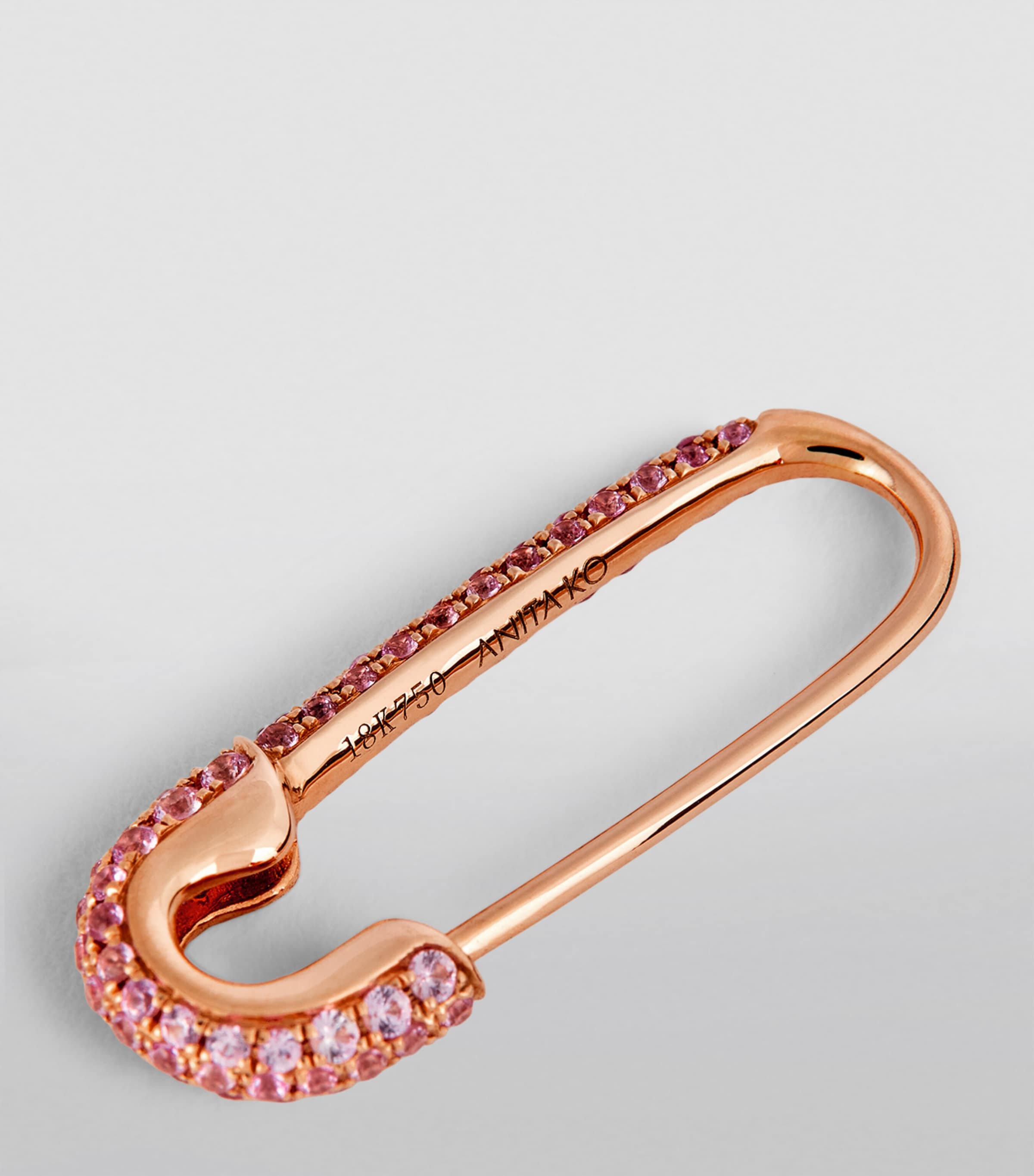 Rose Gold and Pink Sapphire Safety Pin Single Right Earring ROSE GOLD Image 5
