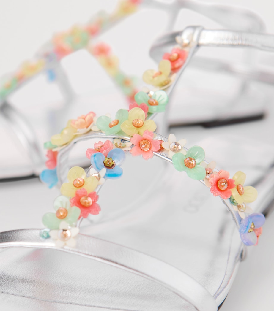 Gwyn Flat Daisy Leather Embroidered Sandals SILVER/MULTI Image 2