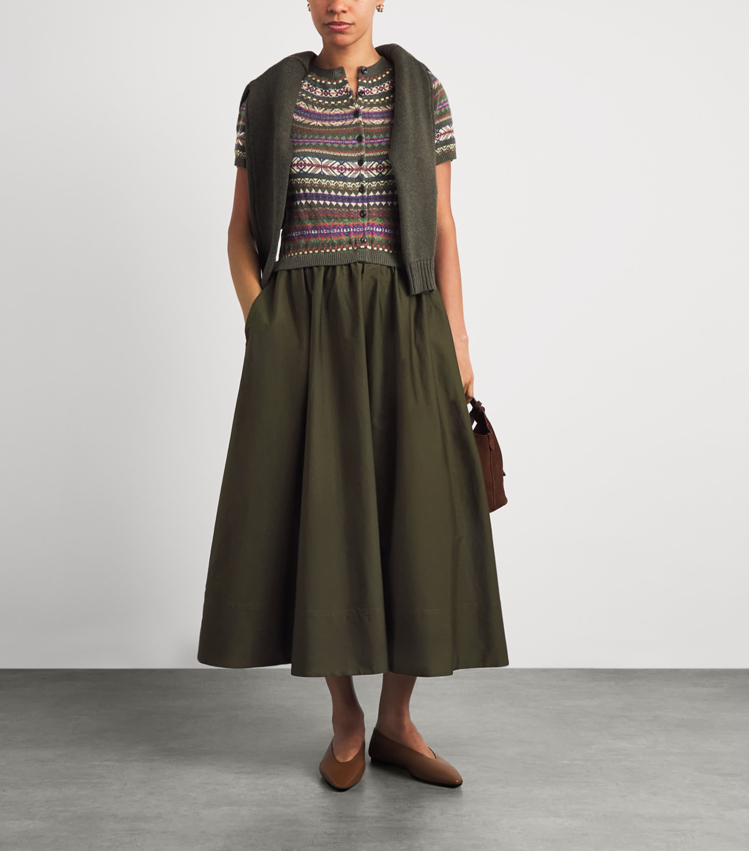 Polo Ralph Lauren Womens Fair Isle Cardigan Midi Dress Olive Multi Image 2