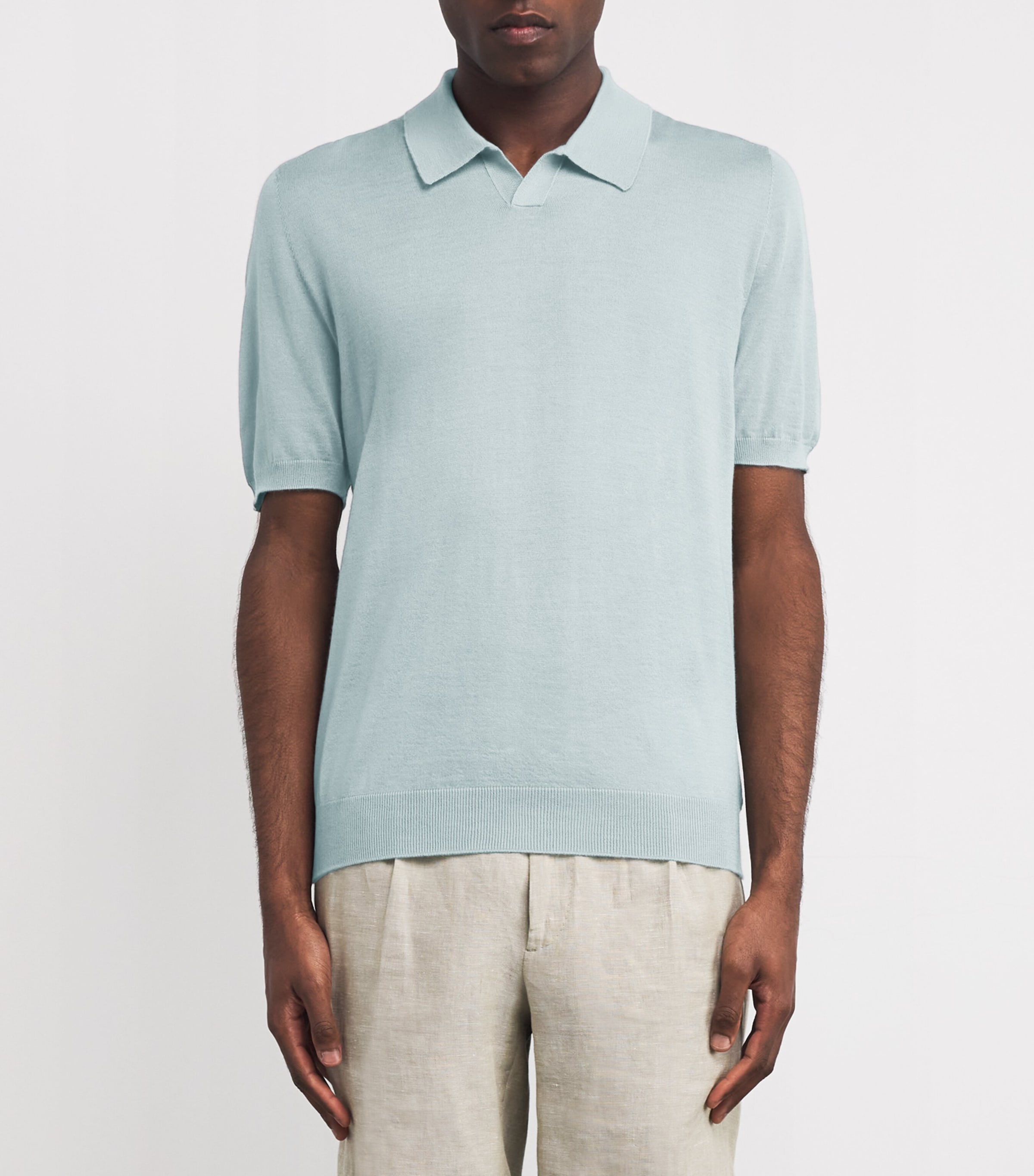 Johnstons Of Elgin Mens Superfine Cashmere Polo Shirt Soft Sage Image 3