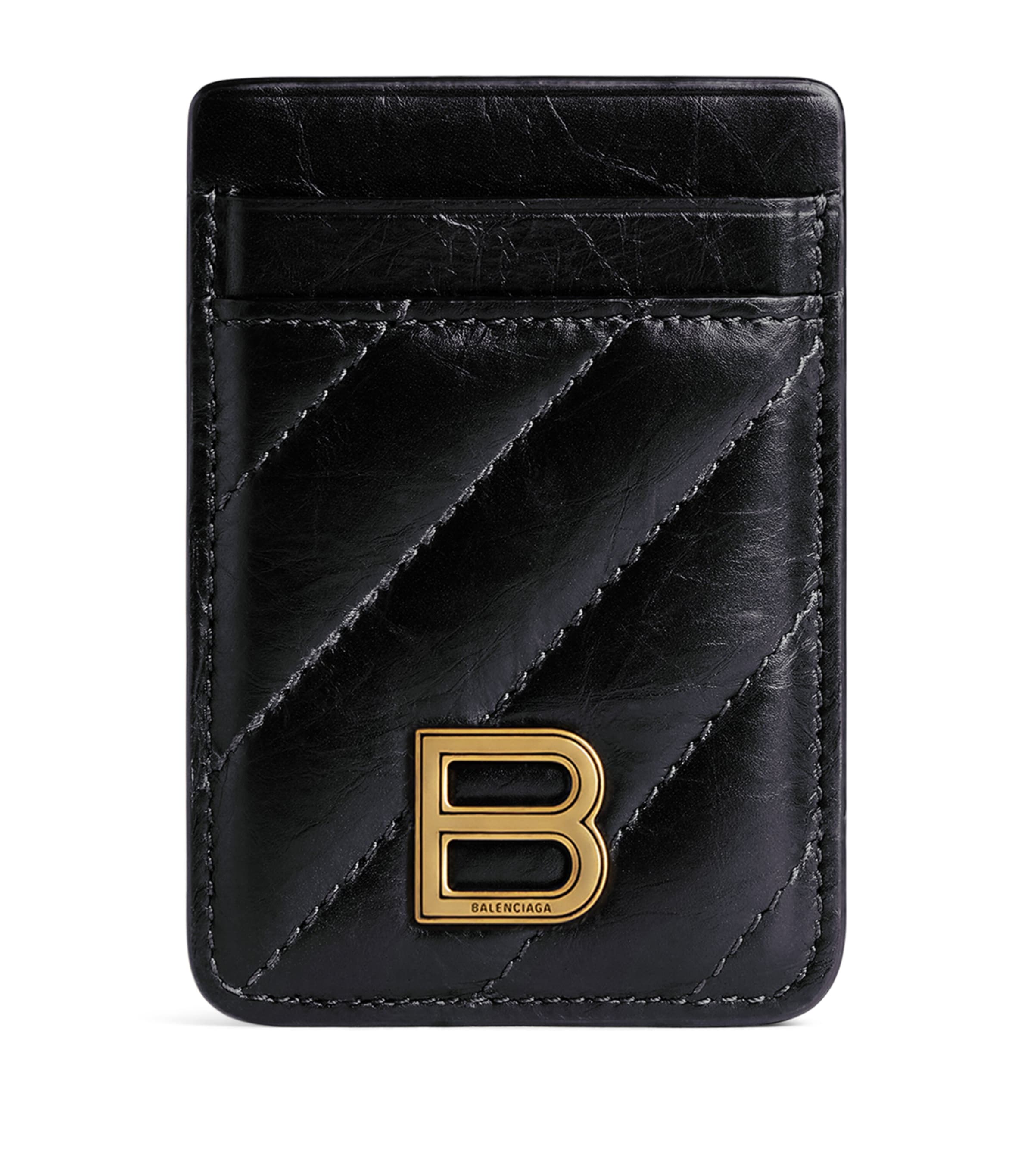 Shop Balenciaga Leather Crush Phone Card Holder In Black