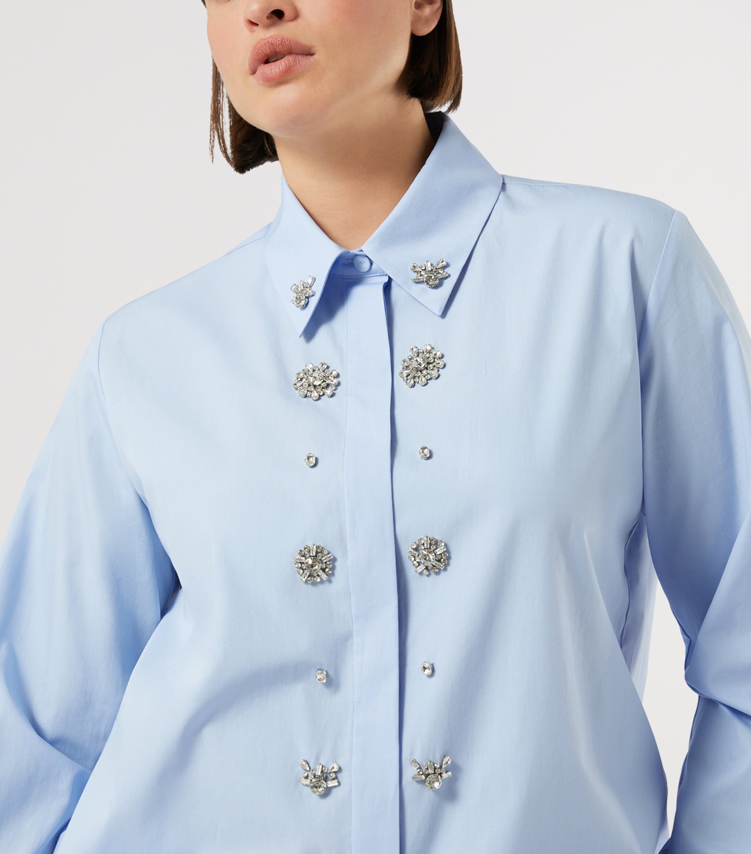 Marina Rinaldi Womens Cotton Embellished Shirt Sky Blue Image 5
