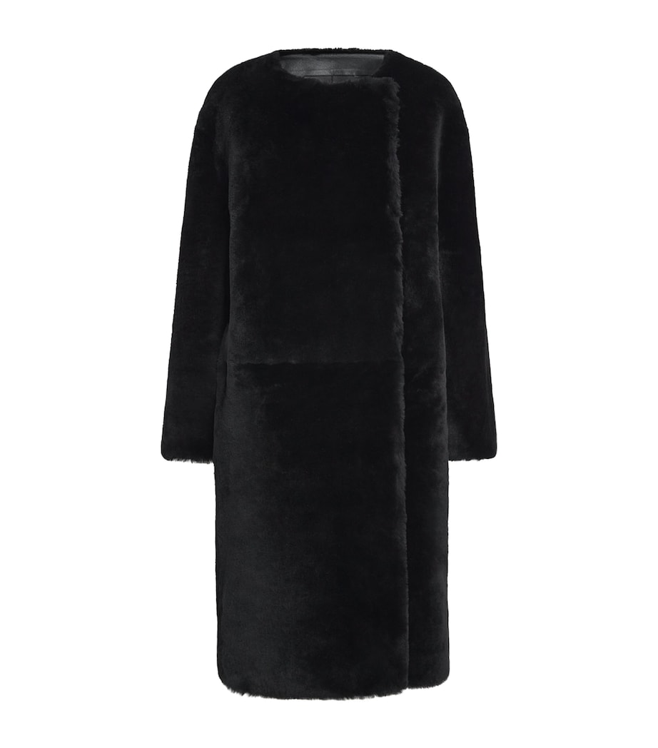 Shearling Collarless Coat 001 BLACK Image 1