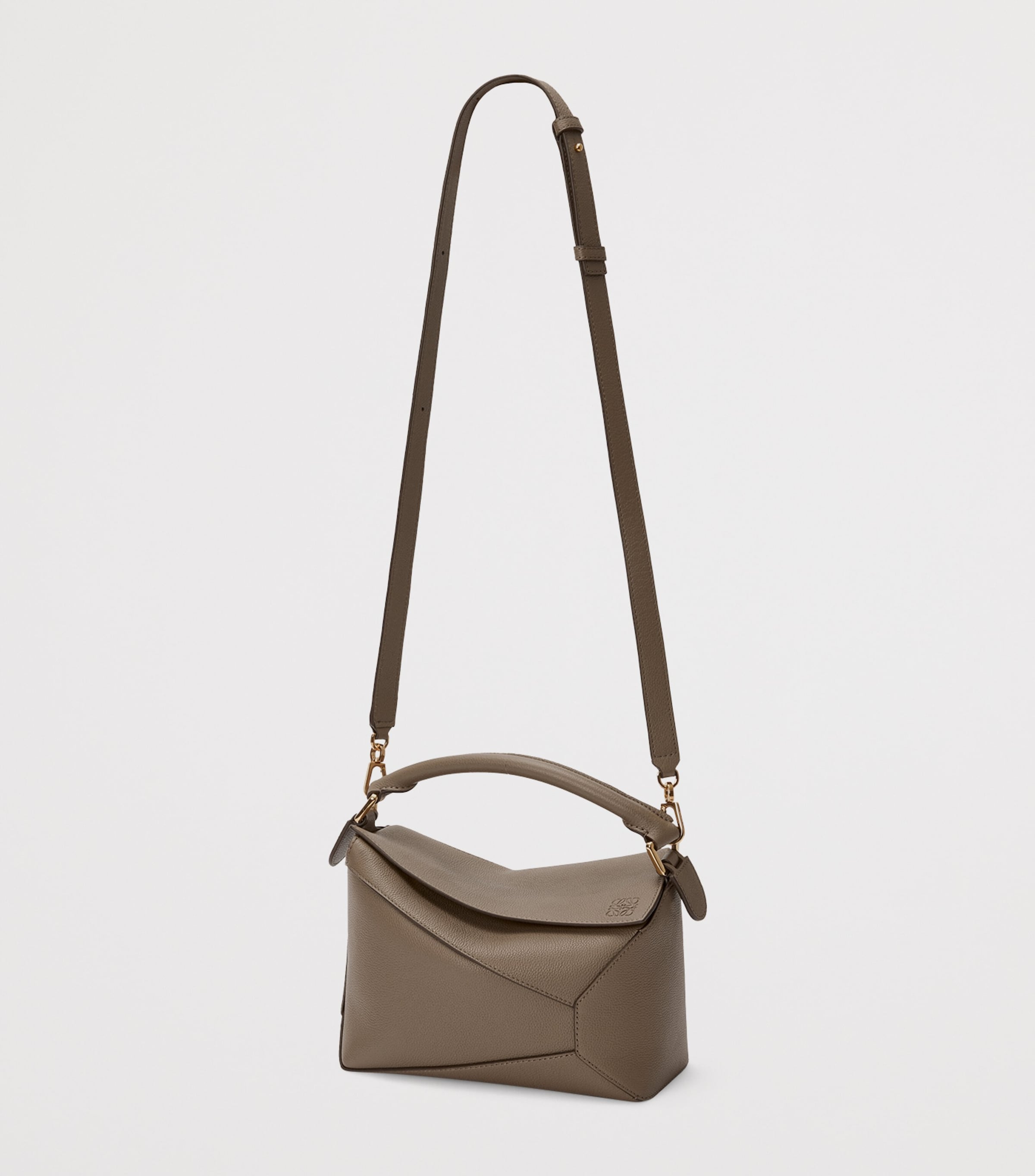 Small Leather Puzzle Edge Top-Handle Bag TAUPE Image 7