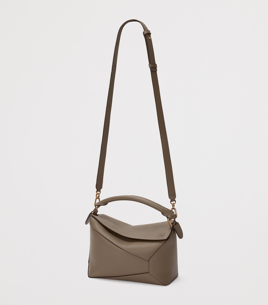 Small Leather Puzzle Edge Top-Handle Bag TAUPE Image 7