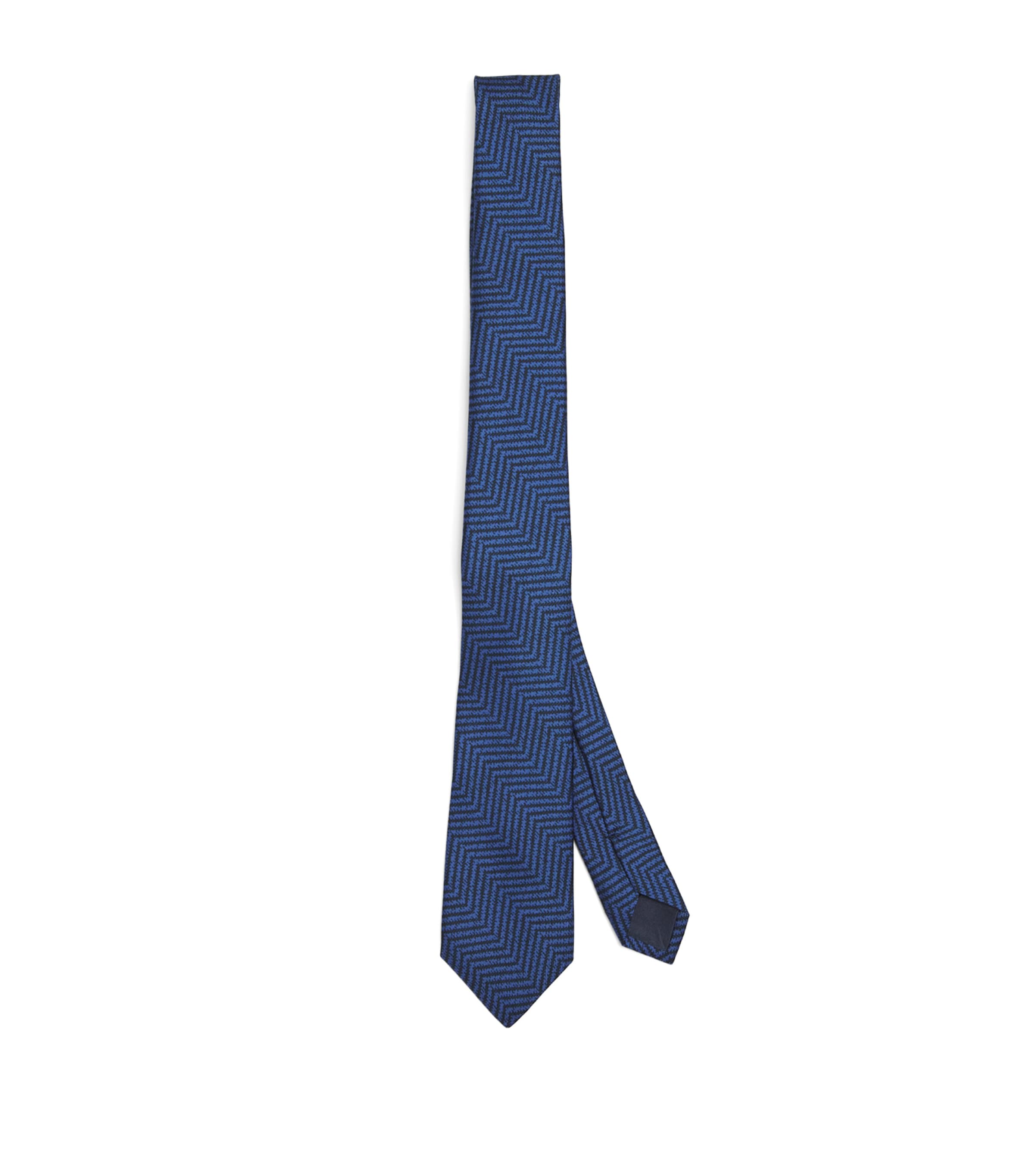 Giorgio Armani Silk Herringbone Tie In Blue