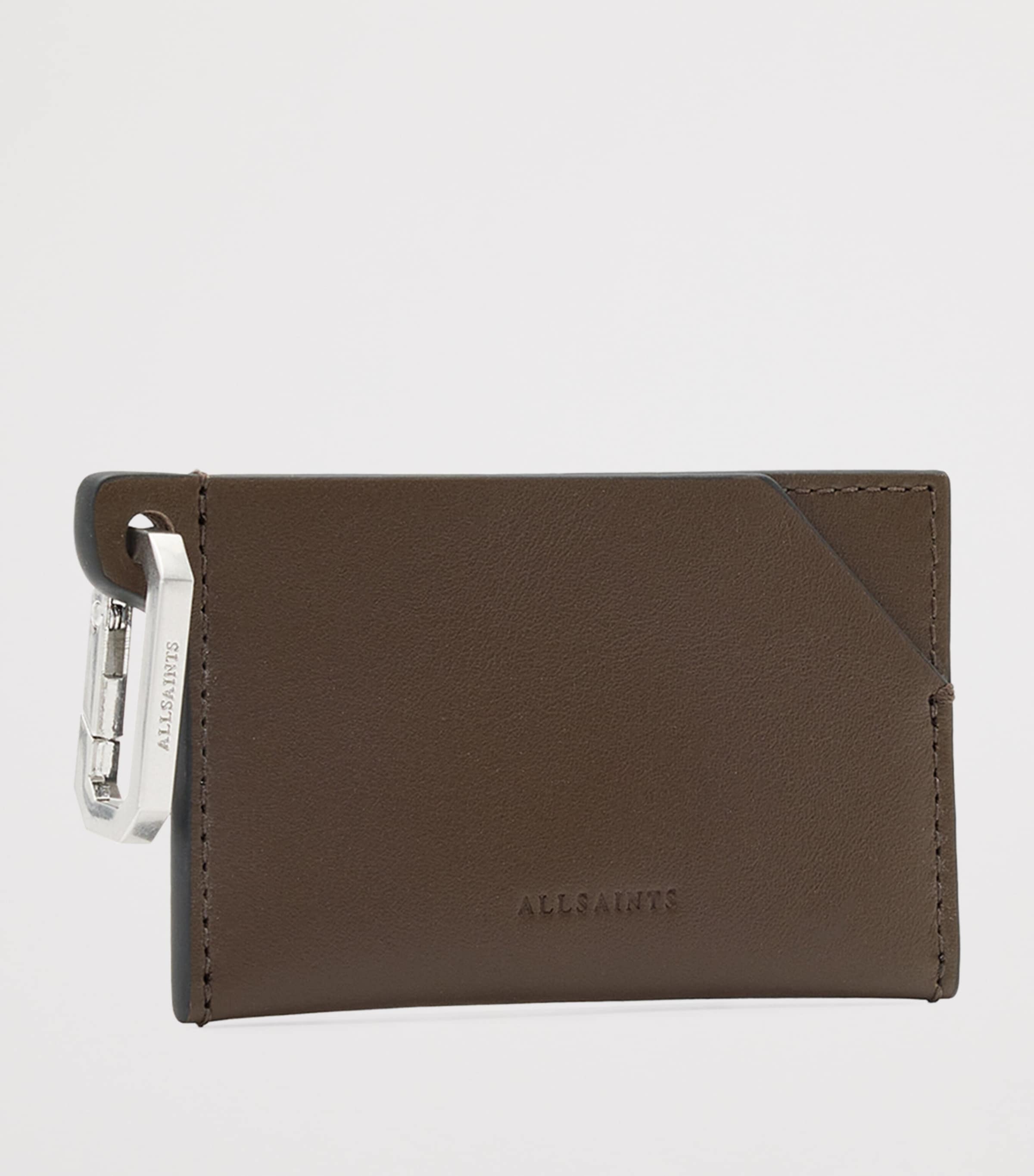 AllSaints Leather Hex Card Holder Fango Brown Image 3