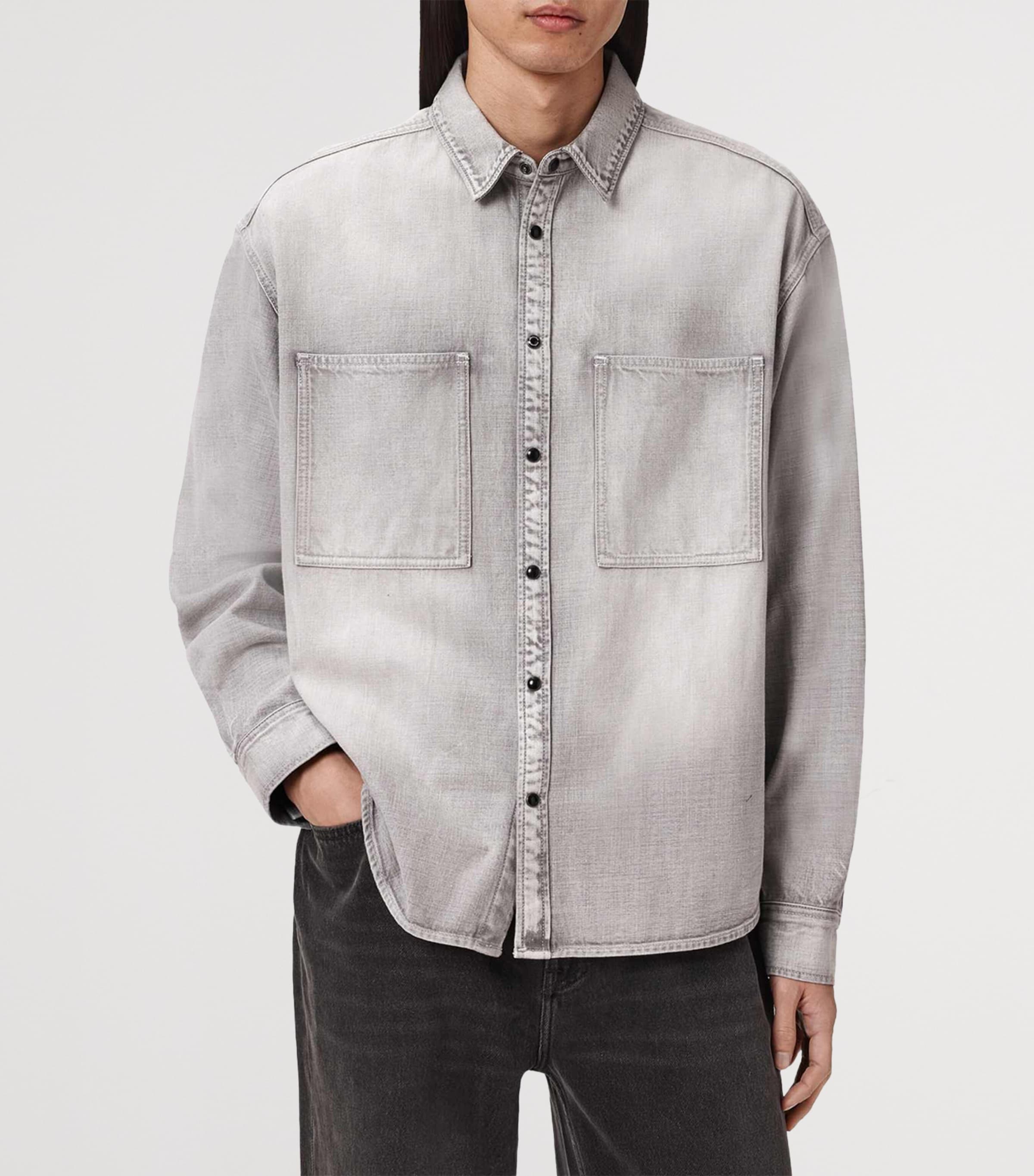 AllSaints Mens Al Oversized Denim Shirt Light Grey Image 3